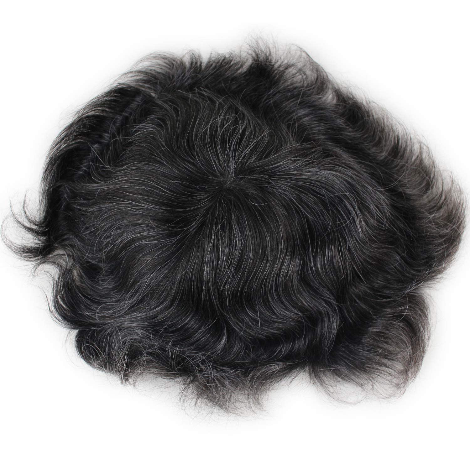 Natural Real Human Hair French Lace Toupee with PU Thin Skin for Men - 1B Mix 20% Grey Hair Replacement System | Perfect for Daily Wear, Special Occasions & Hair Loss Solutions
