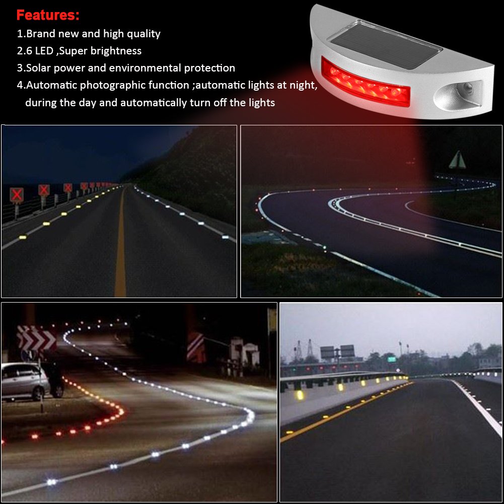 Garosa 6-Pack Solar Pathway Lights - Waterproof IP68 LED Outdoor Driveway Lighting with Cast Aluminum Housing, Solar Powered for Garden, Yard, Walkway & Landscape Decoration (Red) - Perfect for Nighttime Safety and Elegant Outdoor Ambience