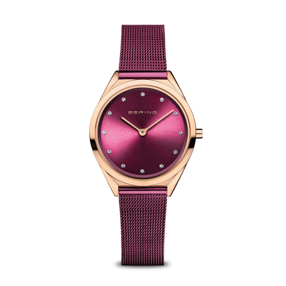 Bering Ultra Slim Purple Milanese Strap Women's Watch 17031 969 - Elegant Fashion Accessory for Office, Party & Everyday Wear