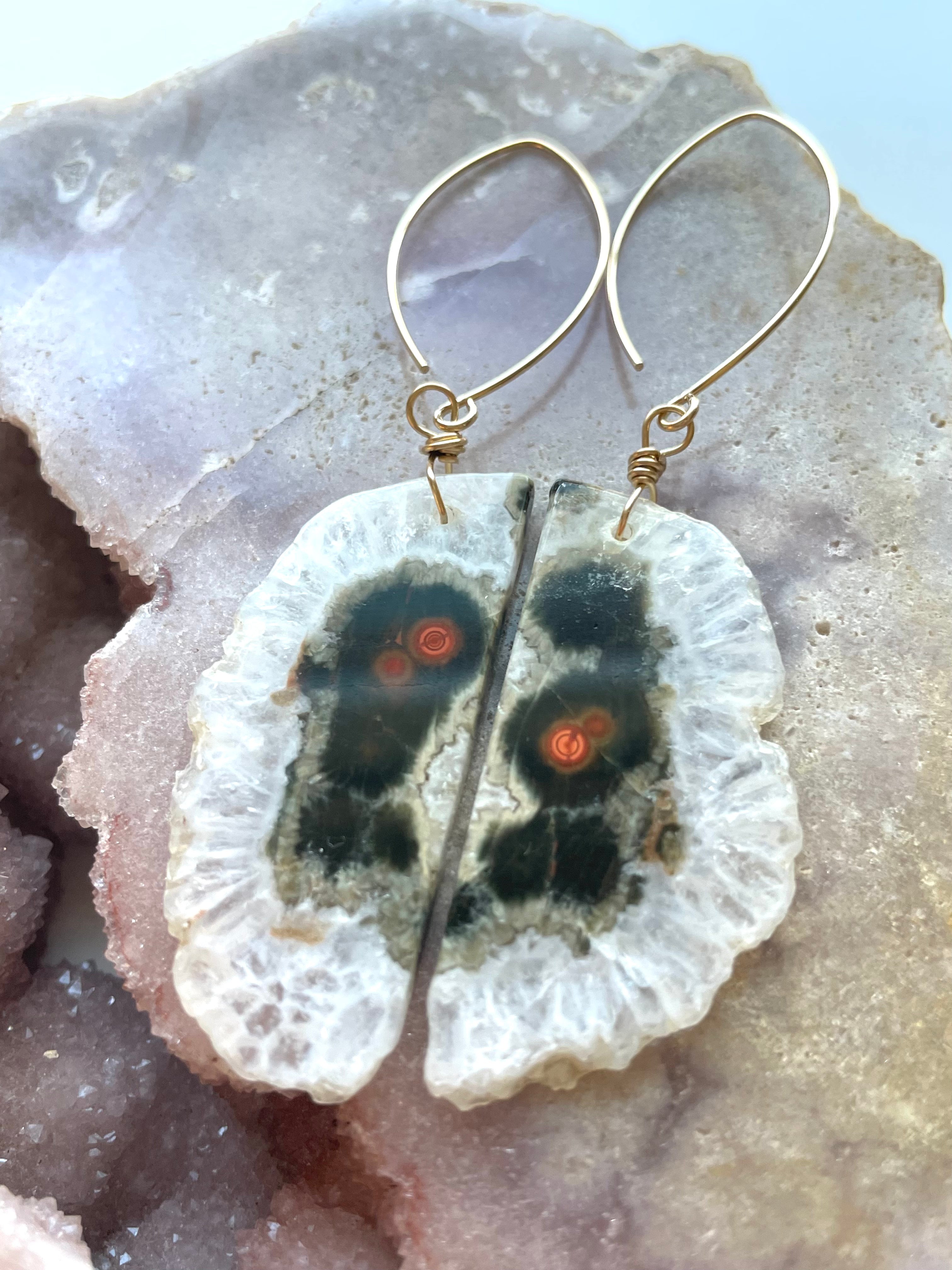 Gold Ocean Jasper Dangle Drop Crystal Earrings for Women - Natural Stone Boho Jewelry for Everyday Wear & Special Occasions