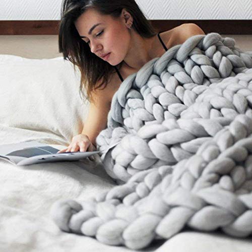 Chunky Knit Blanket - Handmade Bulky Knit Throw for Sofa, Bed, Chair - Soft Pet Rug & Baby Shower Photo Prop - 60x60 Inches Grey - Perfect for Cozy Home Decor, Winter Warmth & Instagrammable Nursery Photos