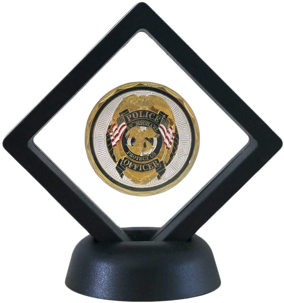 HS Set of 10 Challenge Coin Display Frame - 3D Floating Case with Stand for Military Medals, Medallions & Specimen Coins | Clear Protective Box in Black | Perfect for Collectors, Veterans & Office Decor