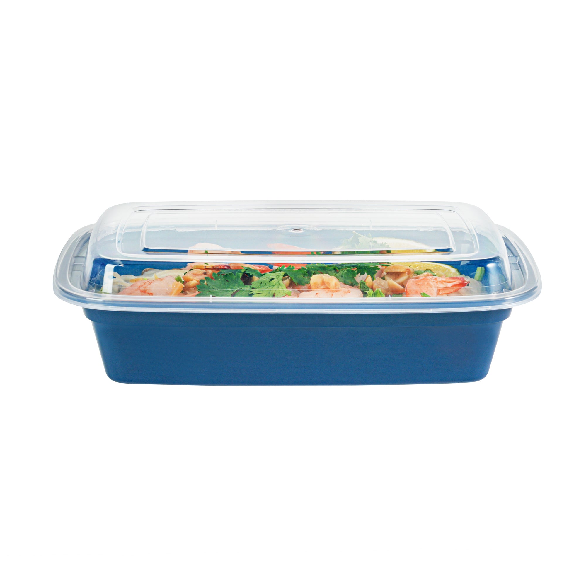 24 oz Rectangle Midnight Blue Plastic Food Storage Container with Clear Lid - Microwave Safe, 8
