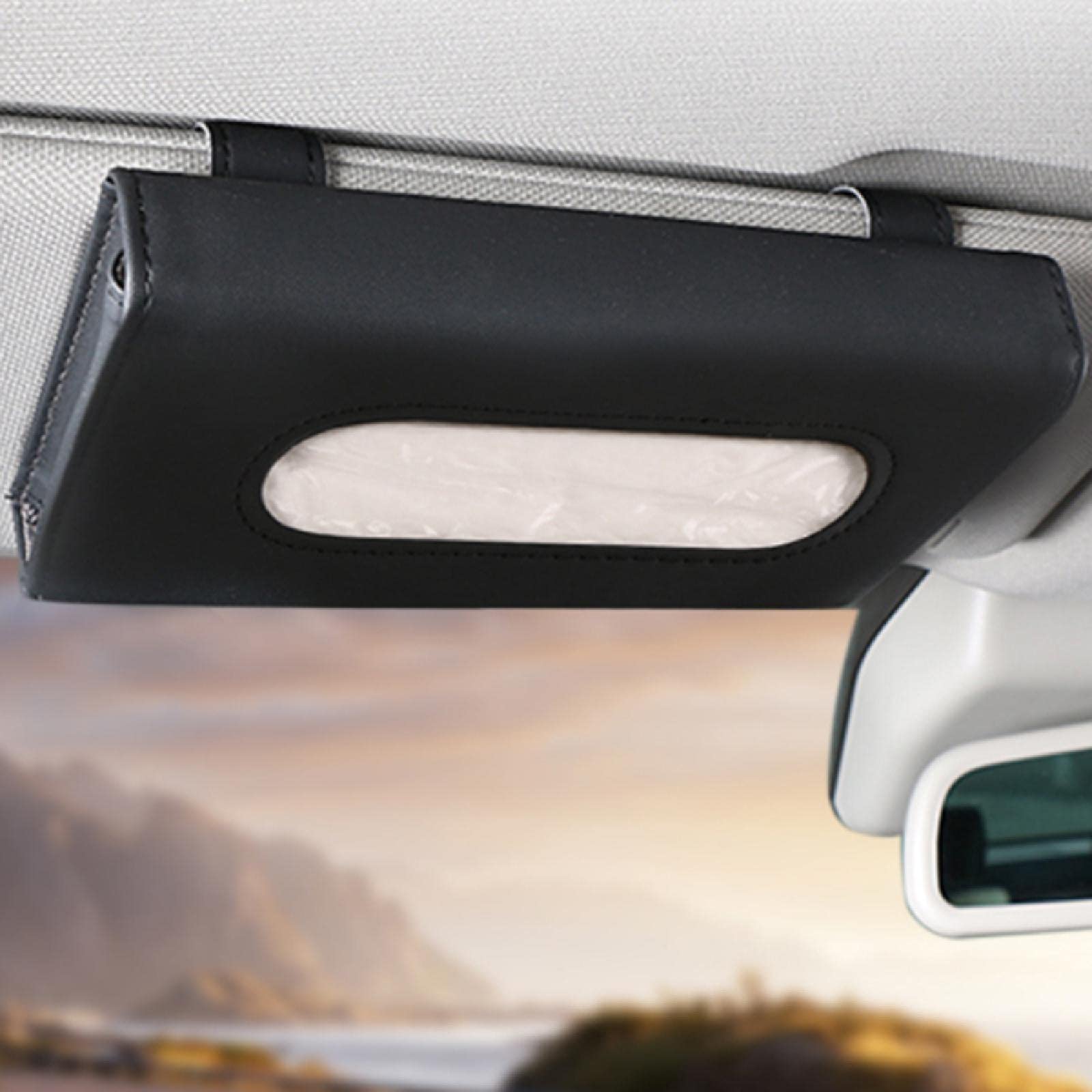 Premium PU Leather Car Tissue Holder - Hanging Sun Visor & Backseat Napkin Box Organizer | Car Accessories for Tissue Storage & Vehicle Decoration (Khaki) | Perfect for Road Trips, Daily Commute & Family Travel