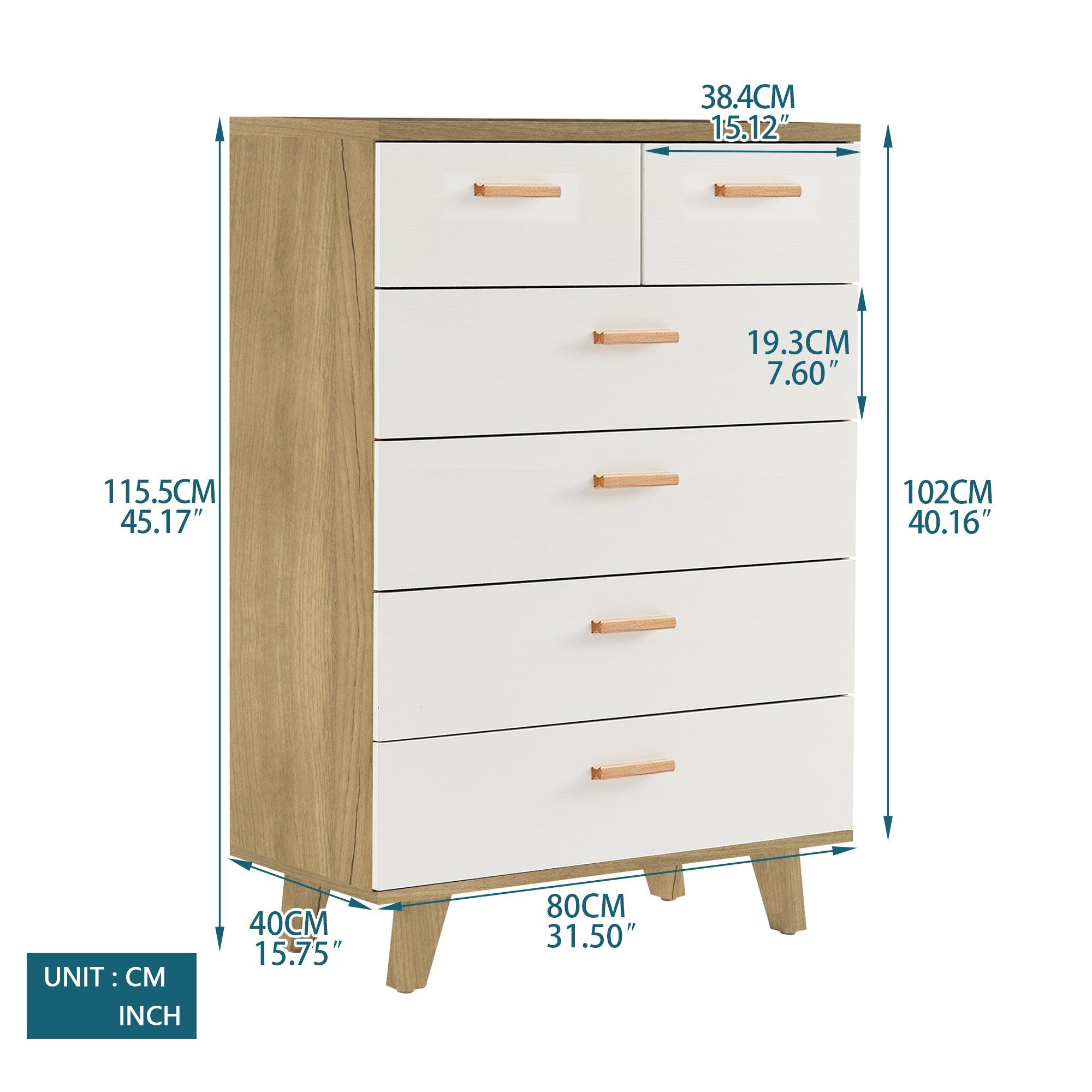 Solid Wood Drawer Dresser Cabinet - Buffet Sideboard Storage with Wooden Handles for Dining Room, Living Room, Kitchen & Hallway - Brown & White Console Table | Perfect for Home Organization & Extra Storage Space
