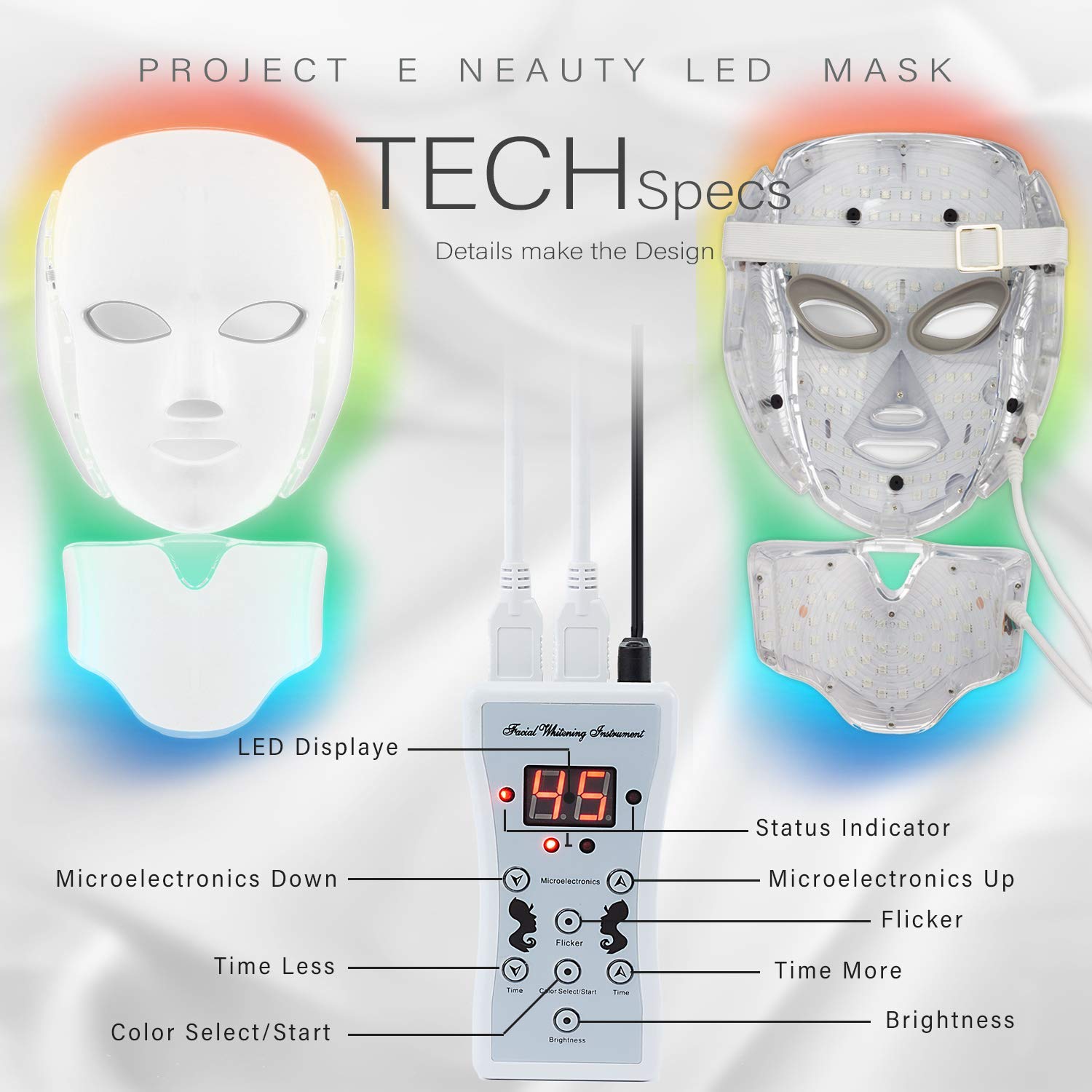 7-Color LED Face Mask for Acne & Skin Therapy - Photon Light Therapy Mask with Proven Results (White) | At-Home Facial Treatment & Anti-Aging Skincare