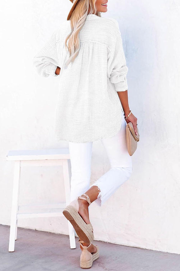 Elegant Solid Color Long Sleeve Pleated Button Loose Blouse for Women | Casual Office Wear & Spring Outfits