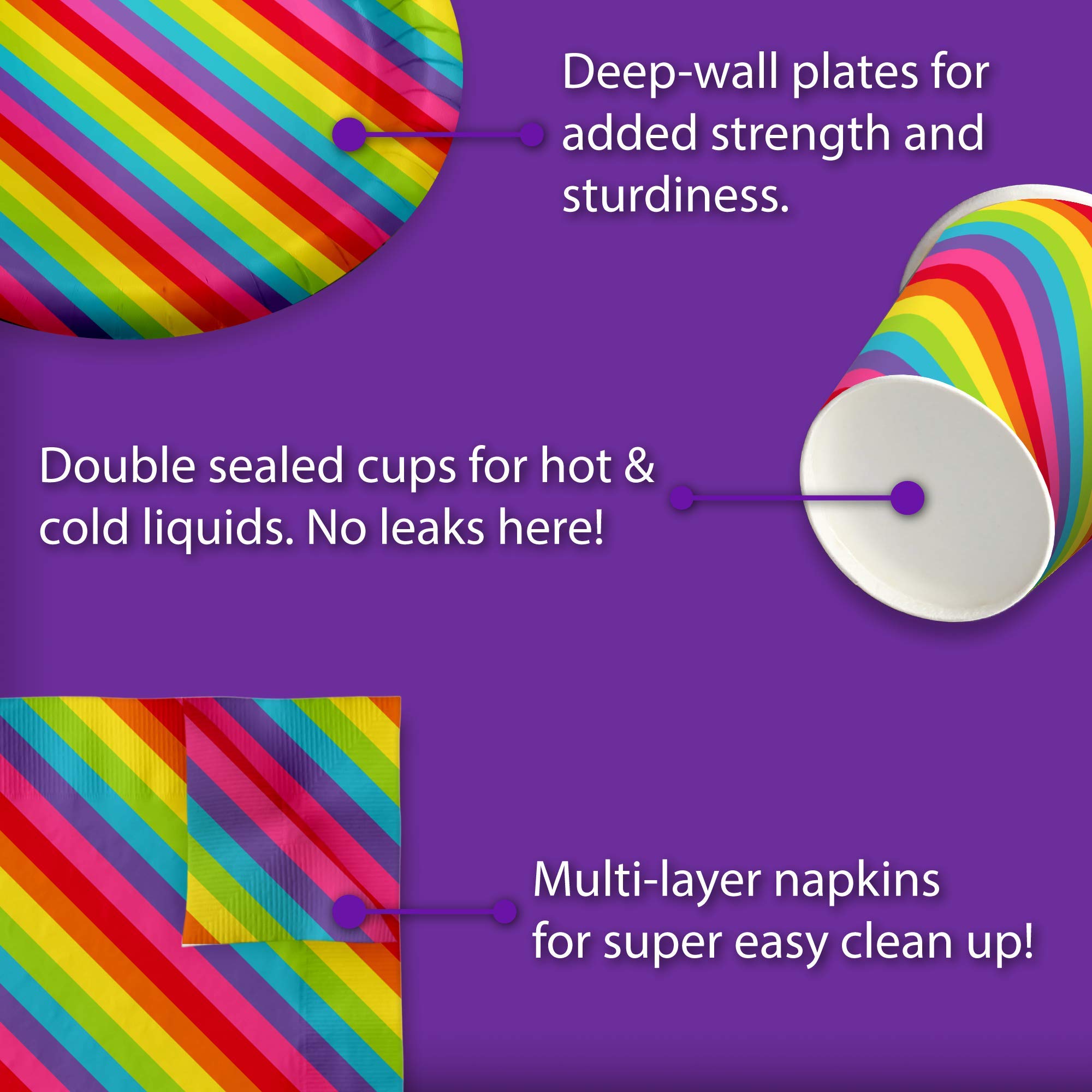 Vibrant Rainbow Birthday Party Supplies Set - 16-Piece Tableware Kit with Plates, Napkins & Cups for Kids' Birthday Celebrations & Themed Events