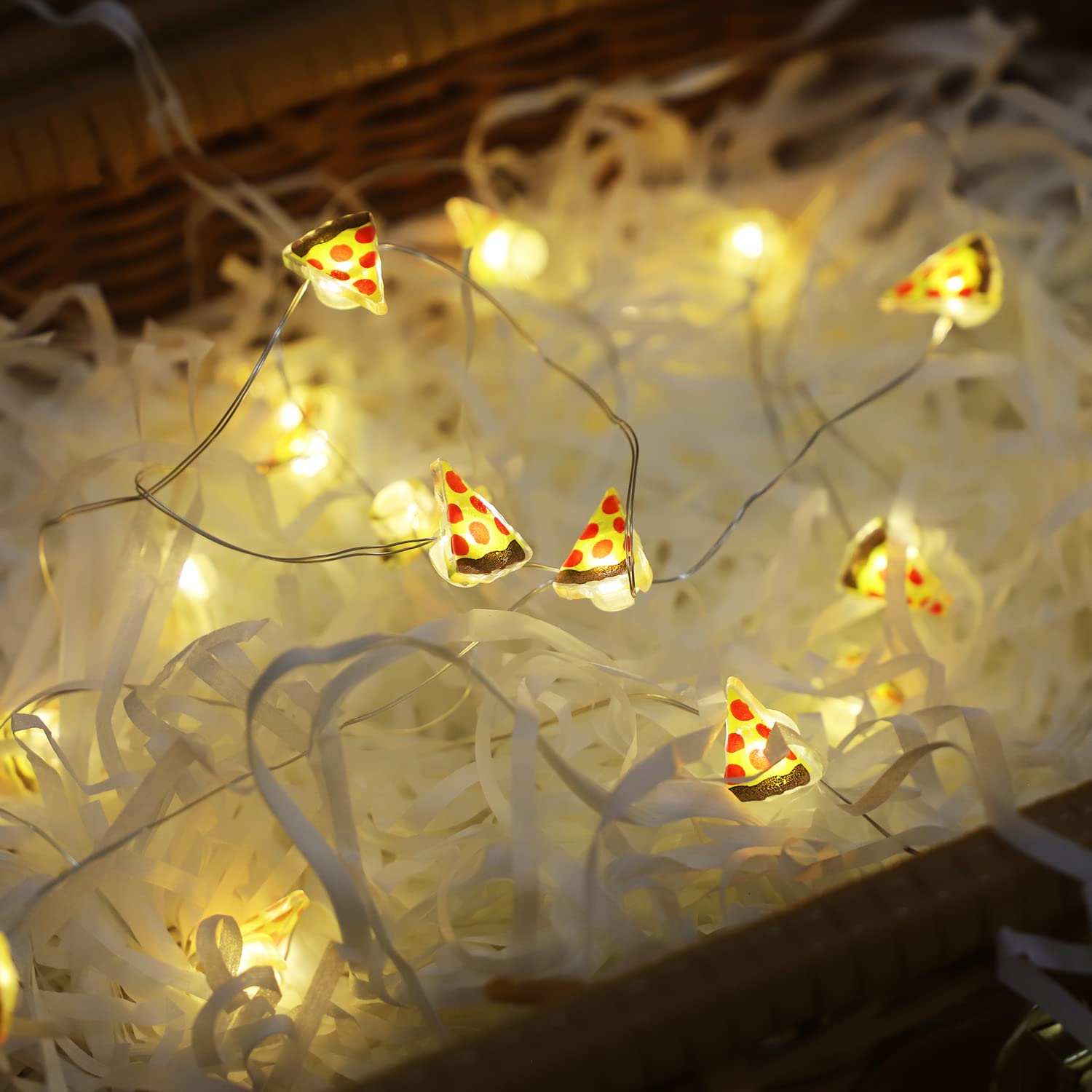 20 LED Pizza Copper String Lights - Battery Operated Waterproof Fairy Lights for Christmas, Birthday Party, Holiday & Summer Decor - Perfect for Indoor/Outdoor Pizza Themed Parties, Restaurants & Backyard Decorations