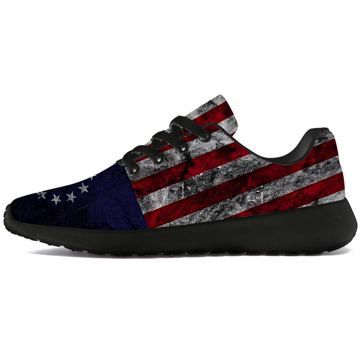 Betsy Ross Flag Sneakers for Men & Women - Patriotic Running Walking Tennis Shoes with American Flag Design - 4th of July Independence Day Gifts for Him Her - Size 9 Men/10.5 Women Black - Perfect for July 4th Celebrations, Parades & Patriotic Events