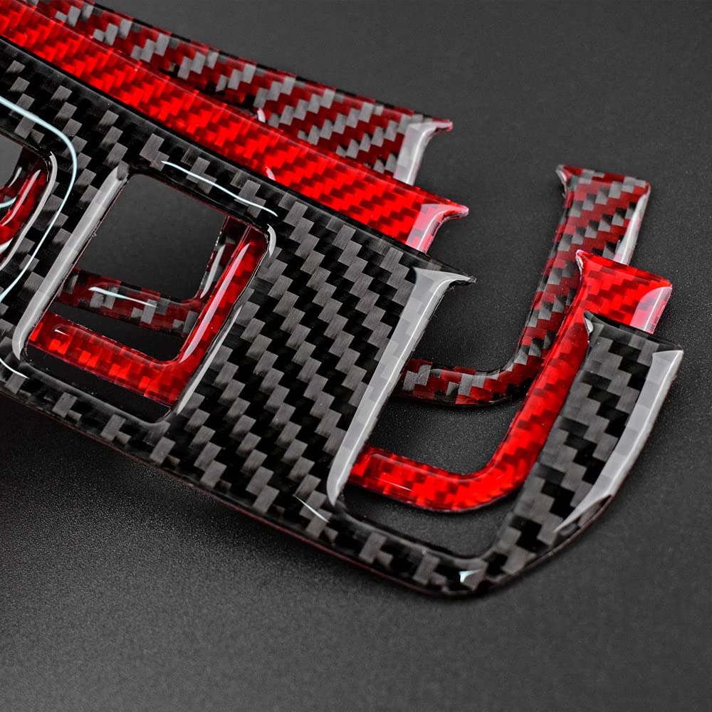 Premium Carbon Fiber Car Headlight Switch Button Frame Sticker - Interior Trim Accessory Compatible with Toyota Tacoma 2016-2021 Models (Red) - Enhances Dashboard Style & Protects Switch Panel