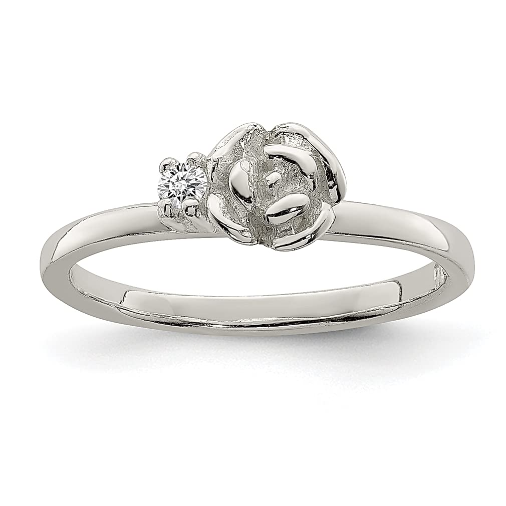 925 Sterling Silver Clear Cubic Zirconia CZ Rose Ring for Women - Elegant Baby Flower Gardening Jewelry, Perfect Gift for Her (Ideal for Weddings, Anniversaries & Special Occasions)
