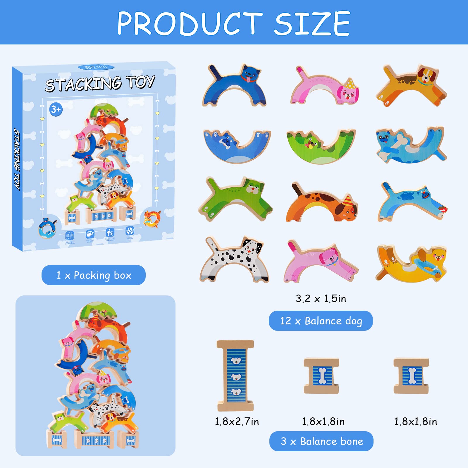 14PCS Wooden Puppy Stacking Building Toys for Kids Ages 3-9 - STEM Montessori Educational Puzzle Games for Boys & Girls - Perfect for Valentine's Day Gifts, Birthday Party Favors, Classroom Activities & Early Childhood Development
