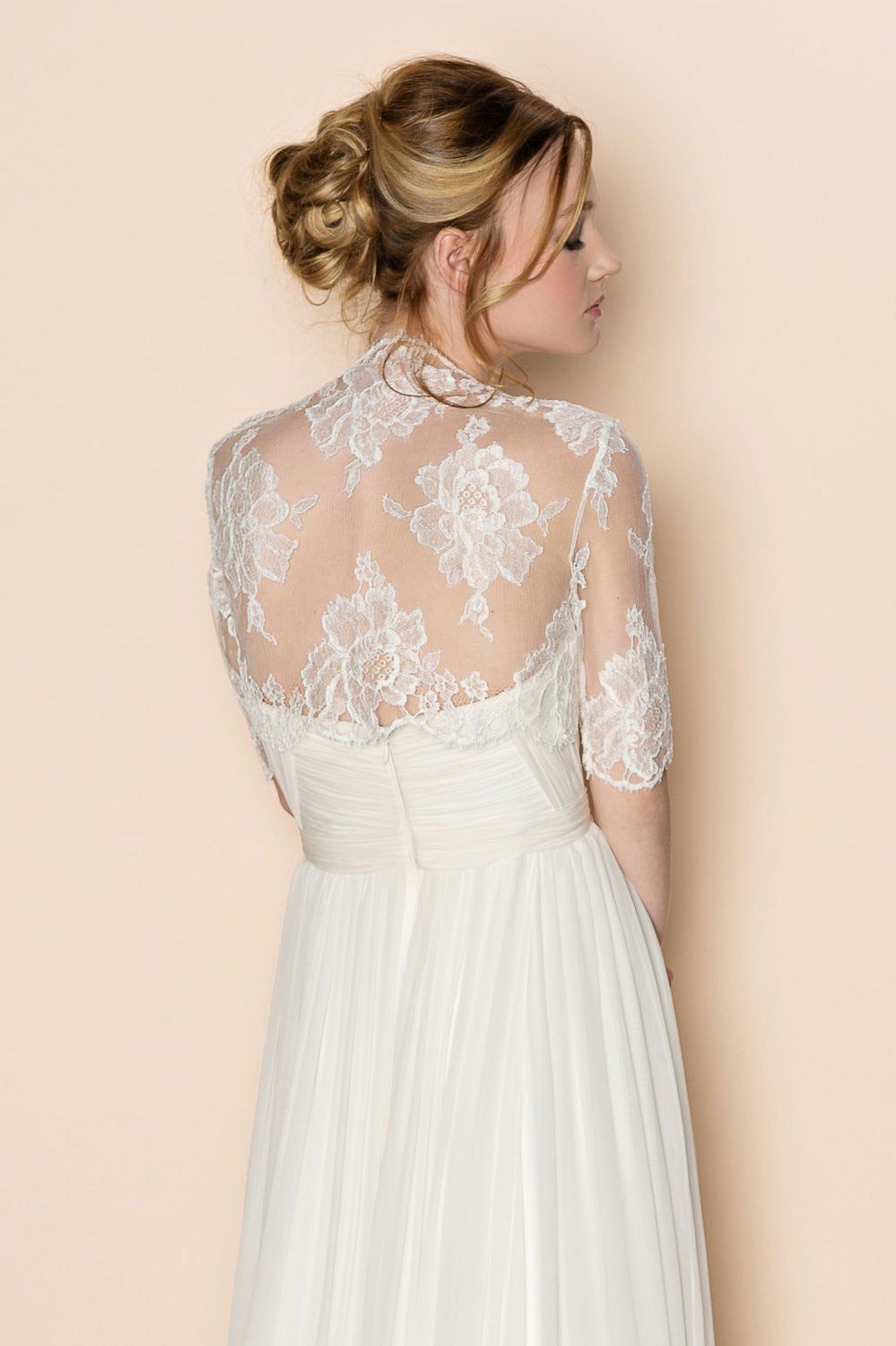 Roseline French Lace Tulle Bolero Cover Up - Off White Style 212 | Elegant Wedding Shawl, Bridal Shoulder Wrap, Evening Party Accessory