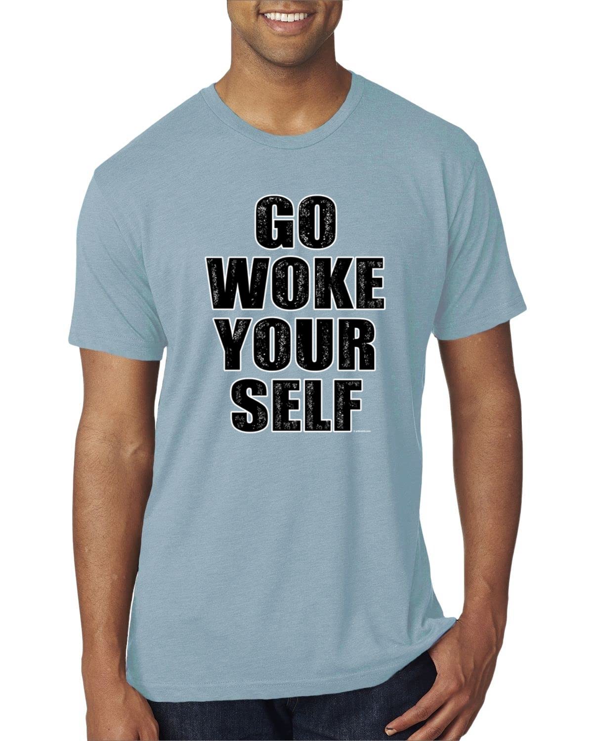 Go Woke Yourself Funny Men's Premium Tri-Blend T-Shirt - Soft Vintage Style Tee for Casual Wear & Social Commentary