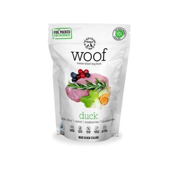 WOOF Duck Freeze Dried Raw Dog Food - Grain Free, High Protein - 2 Size Options for Small & Large Dogs - Perfect for Training, Travel & Outdoor Adventures