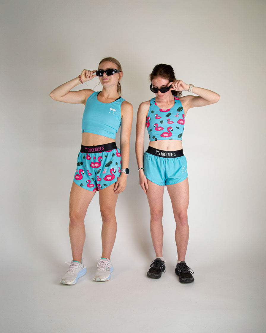 Women's Sky Blue 1.5 Inch Split Running Shorts - High Waist Athletic Shorts for Women, Workout, Yoga & Gym