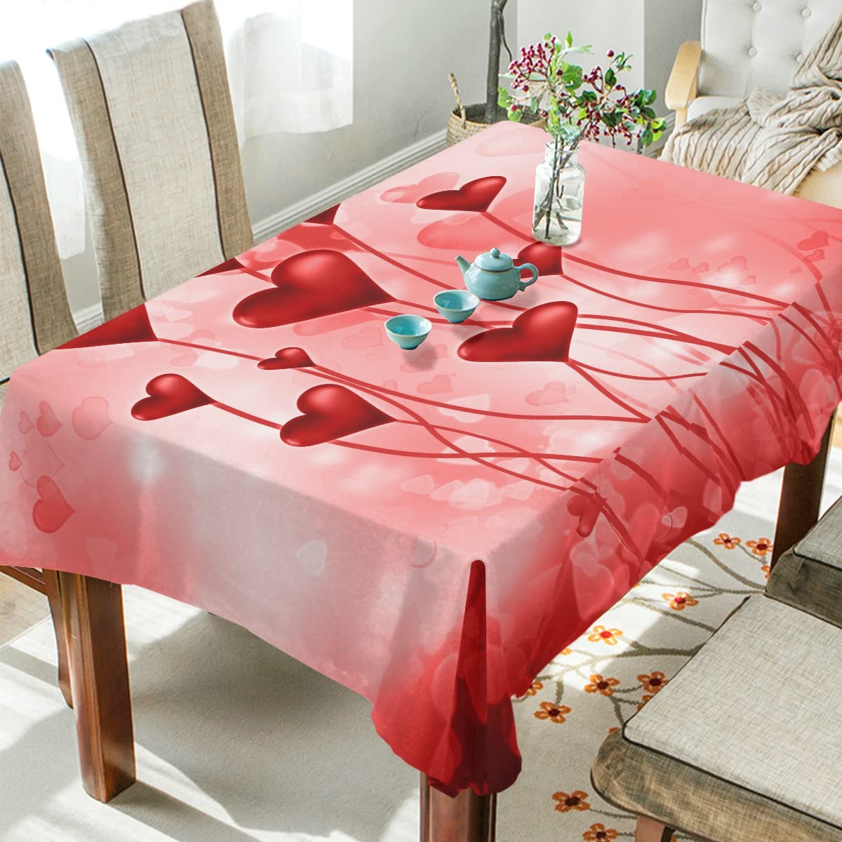Valentine's Day Red Hearts Square Tablecloth - Modern Rectangle Table Linen Cover for Kitchen, Dining Room, Party & Home Decor - Perfect for Romantic Dinners, Anniversary Celebrations and Holiday Gatherings