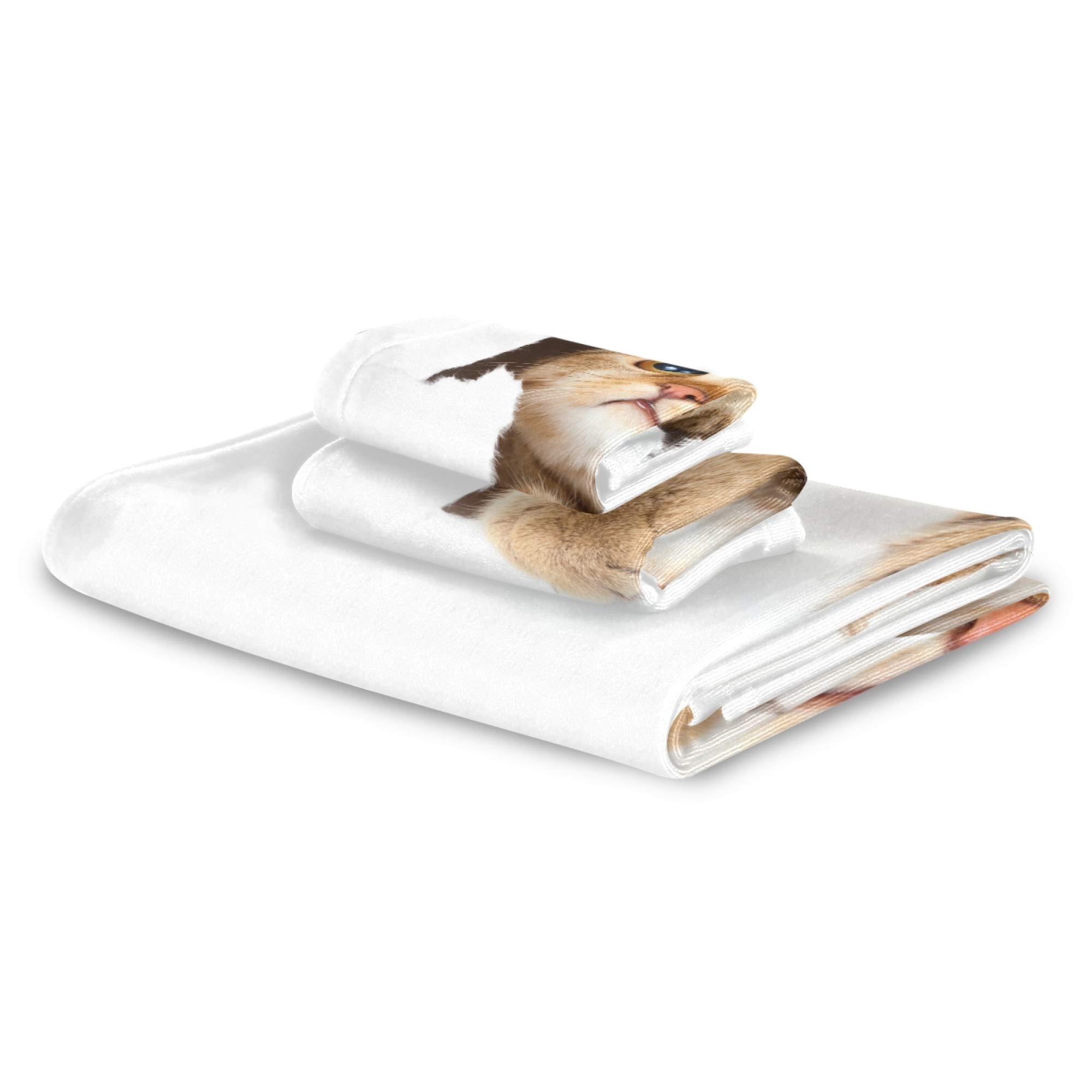 Premium 3-Piece Cat Towel Set - Super Soft & Absorbent Bath, Hand & Washcloth Set with Adorable Red Kitten Design | Quick-Drying Bathroom Towels for Kids, Teens & Cat Lovers (Perfect for Bath, Spa & Home Decor)