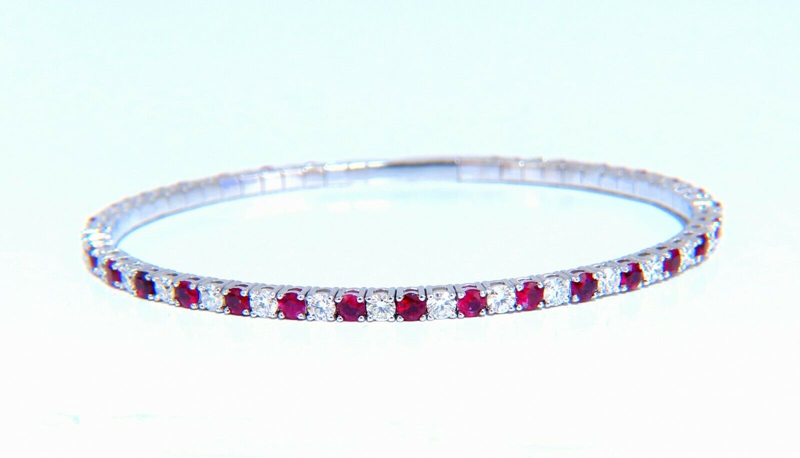 5.25ct Vivid Red Natural Ruby & Diamond Tennis Bracelet - 14K Gold Flexible Bangle for Women, Perfect for Weddings, Anniversaries & Special Occasions