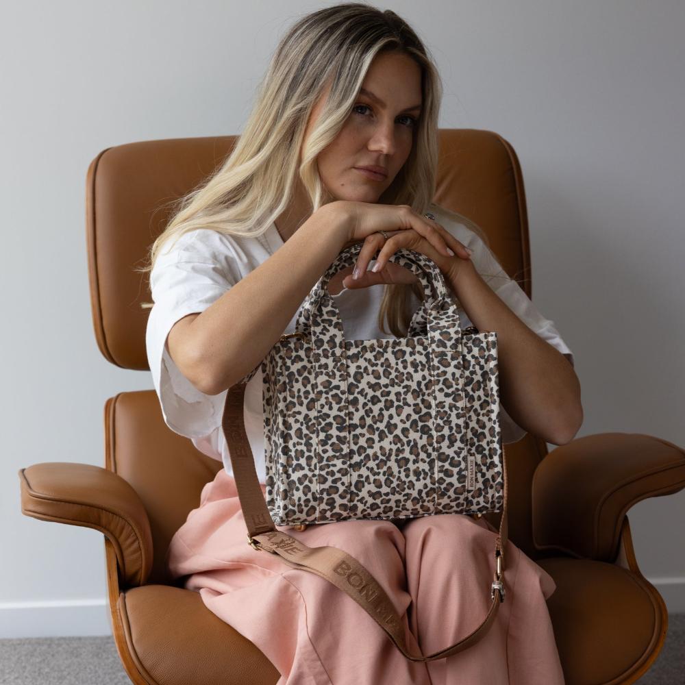 Micro Bon Vivant Structured Tote Bag - Tan Leopard Print Handbag for Women | Stylish Work Bag, Travel Tote & Everyday Purse for Office, Commute & Shopping
