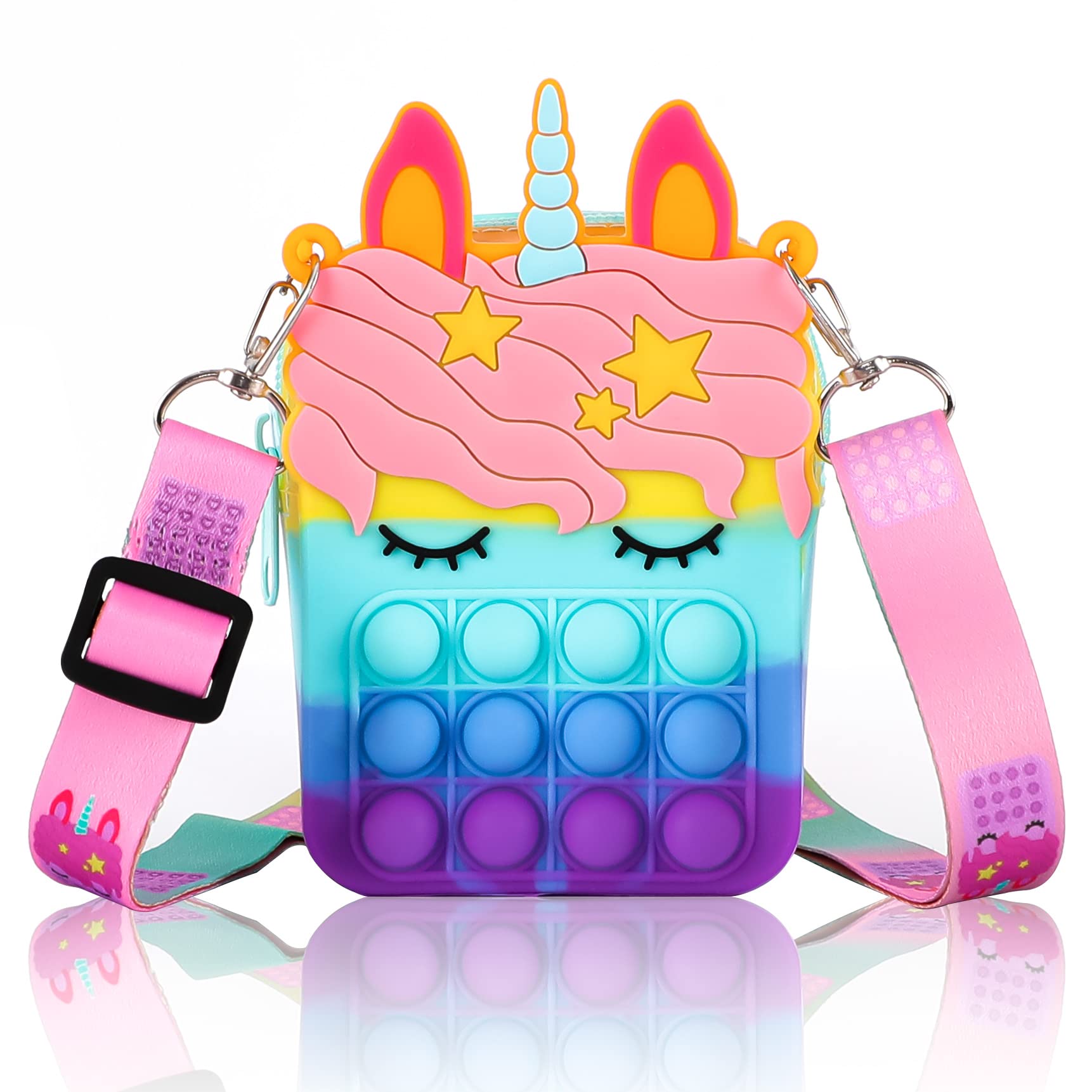**Sensory Fidget Pop Shoulder Bag - Cute Unicorn Silicone Purse for Kids, Girls & Students | Stress Relief Toy for Anxiety, Birthday & Children's Day Gift (Blue & Yellow)**    *Perfect for School, Travel, Playtime & Sensory Therapy - Fun & Functional Accessory for Kids!*