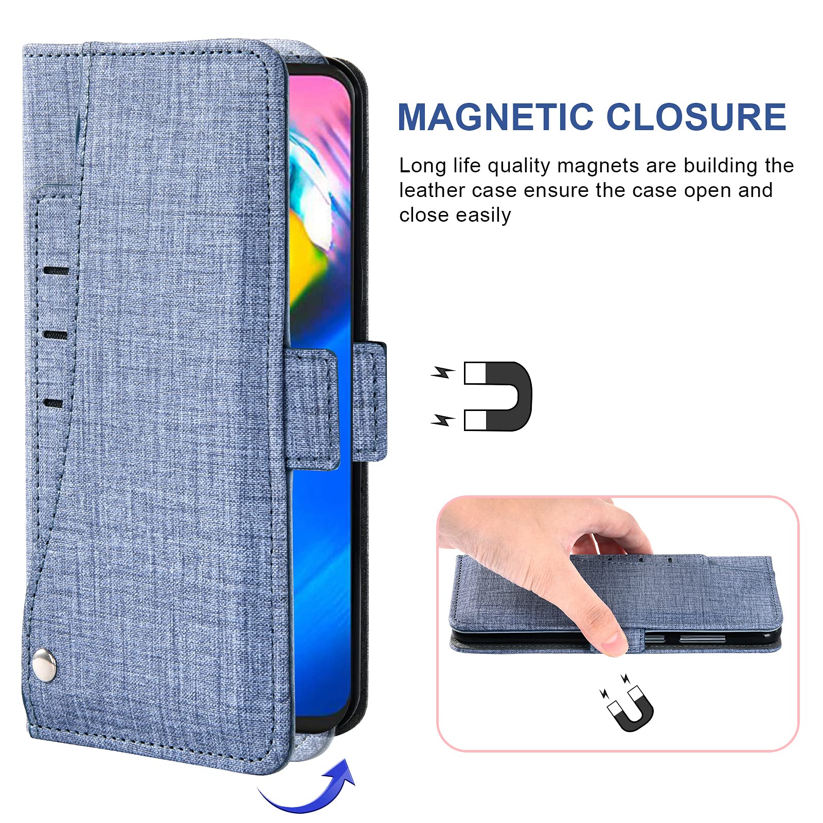 Moto G Power 2020 Wallet Case with Screen Protector - Blue Leather Phone Cover for Men & Women | Perfect for Work & Travel