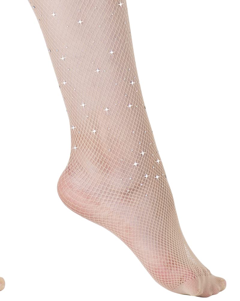 Sparkly Rhinestone Stockings for Women - Sexy Fishnet Tights with Glitter Details, Nude One Size Pantyhose - Perfect for Parties, Date Nights & Special Occasions