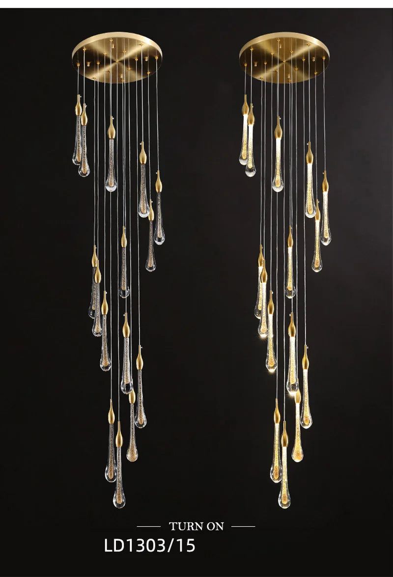 Elegant Gold Water Drop Crystal Pendant LED Chandelier Lighting - Modern Ceiling Light Fixture for Dining Room, Bedroom, Living Room, and Entryway Decor