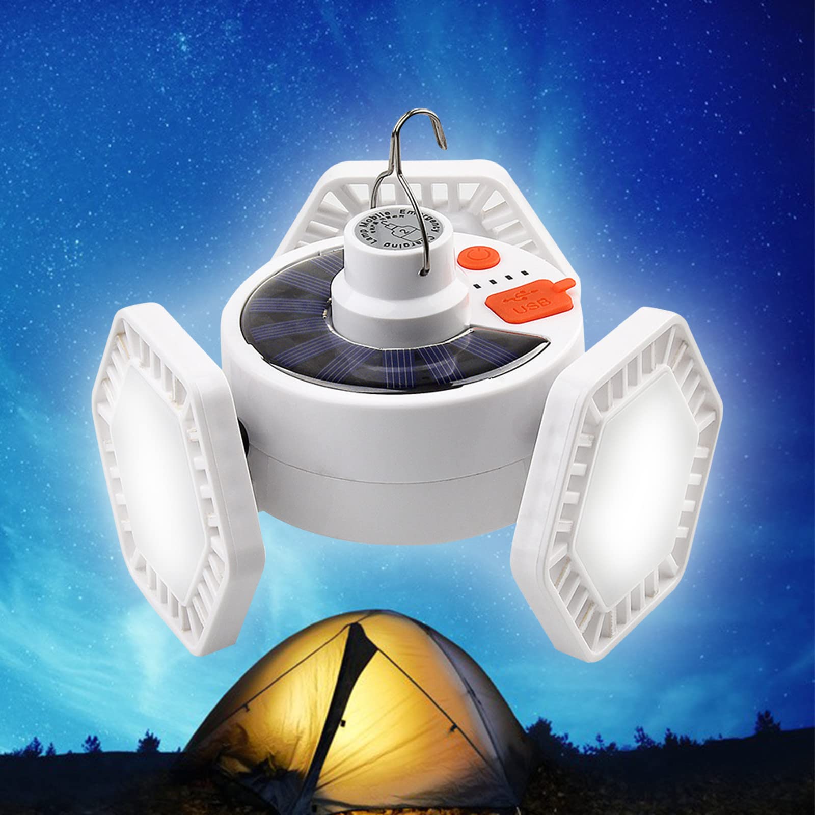 Solar Powered Camping Lights with Remote Control - USB Rechargeable Waterproof Outdoor Hanging Lantern for Tents, Hiking, Emergency Power Outage | Perfect for Backpacking, Patio, Garden & Emergency Lighting