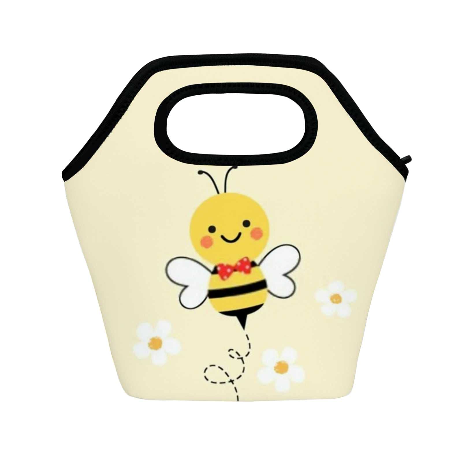 **Insulated Lunch Bag for Women & Men - Reusable Cooler Tote with Happy Bee Floral Design - Portable Lunch Box for Office, Work, Picnic & School - Keeps Food Fresh & Cool**    *(Perfect for Daily Commute, Outdoor Adventures, and Meal Prep on the Go!)*