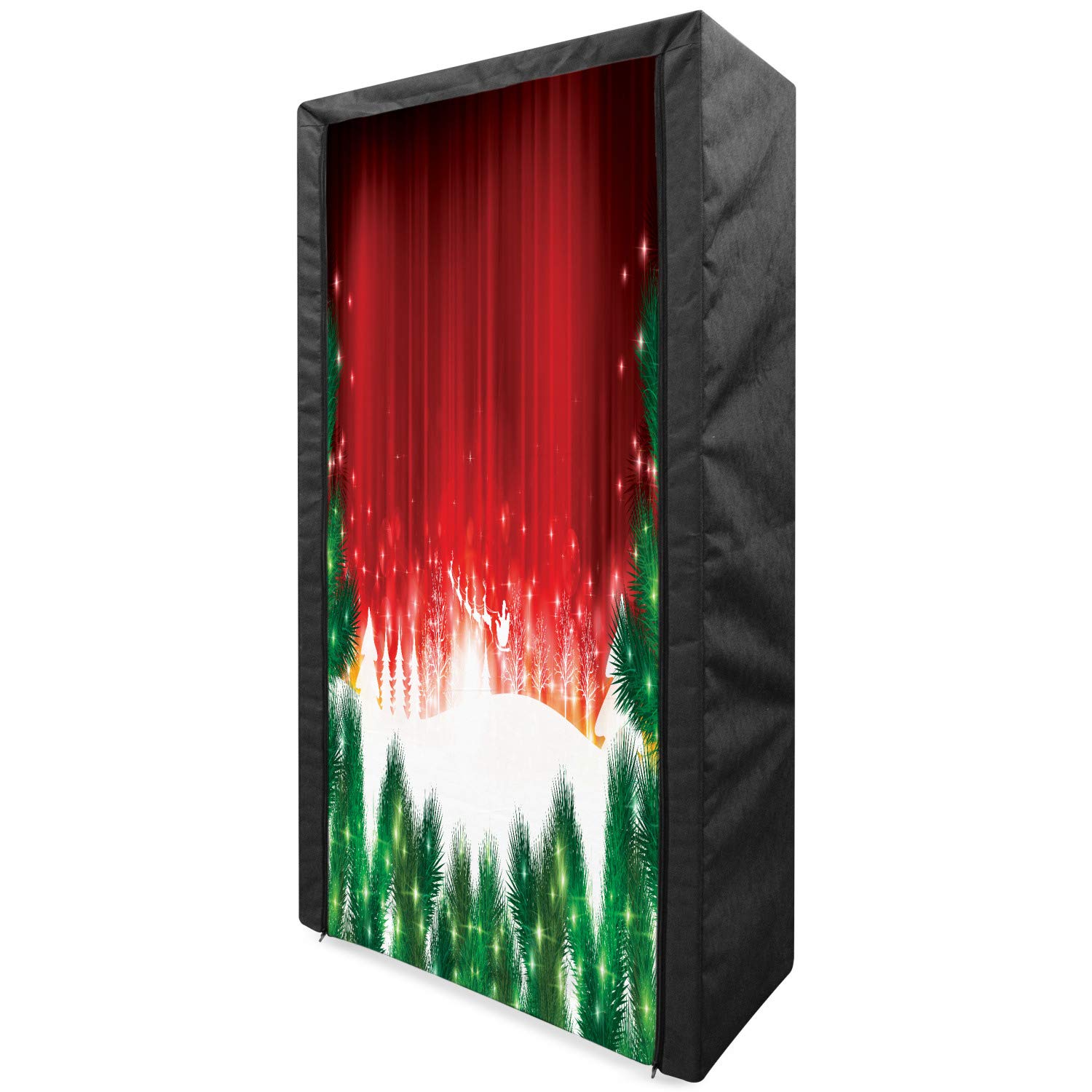 Ambesonne Christmas Portable Fabric Wardrobe - Holiday Clothing Organizer with Shelves, 33.5 Inch Storage Closet for Seasonal Decor & Winter Apparel (Red Green White) - Perfect for Bedroom, Dorm, or Guest Room Organization During Xmas