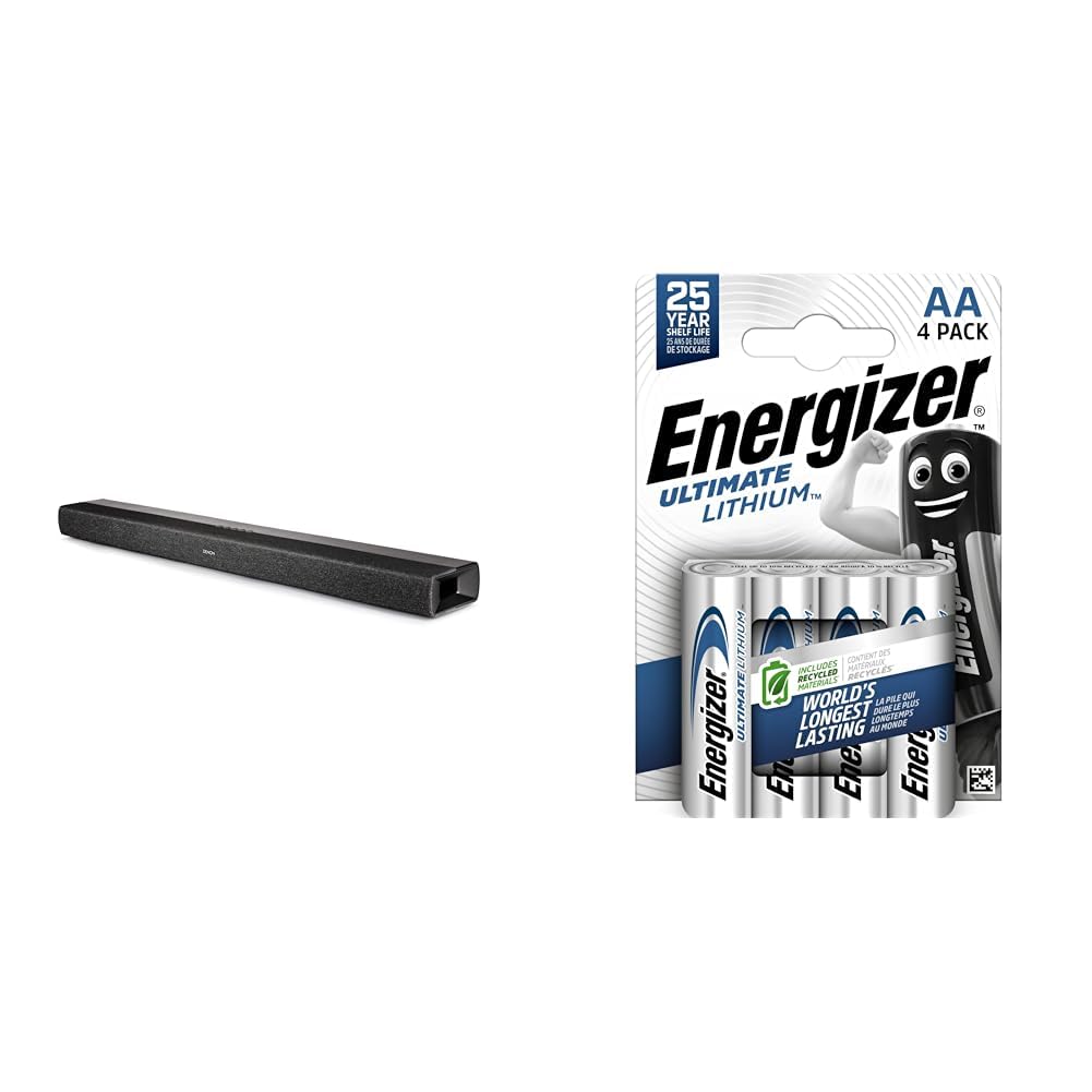 Denon DHT-S217 Dolby Atmos Soundbar with Bluetooth, Dialogue Enhancer, 4K UHD HDMI Input | Premium Home Theater Audio System for Movies & Music | Includes Energizer Ultimate Lithium AA Batteries (4-Pack) for Long-Lasting Power