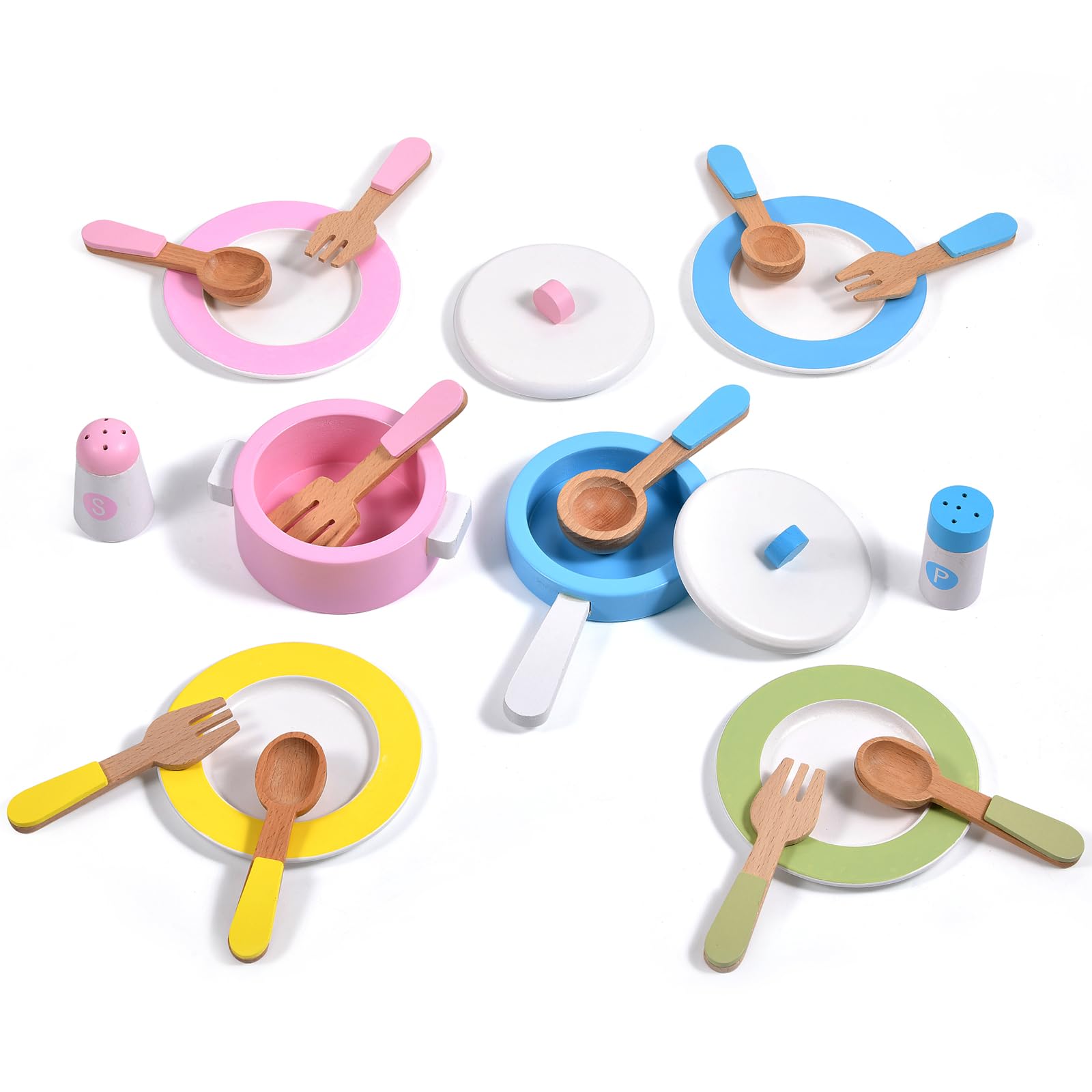 WHOHOLL Wooden Toy Kitchen Set for Kids 1-5 - Pretend Play & Montessori Learning - Perfect Christmas Birthday Gift