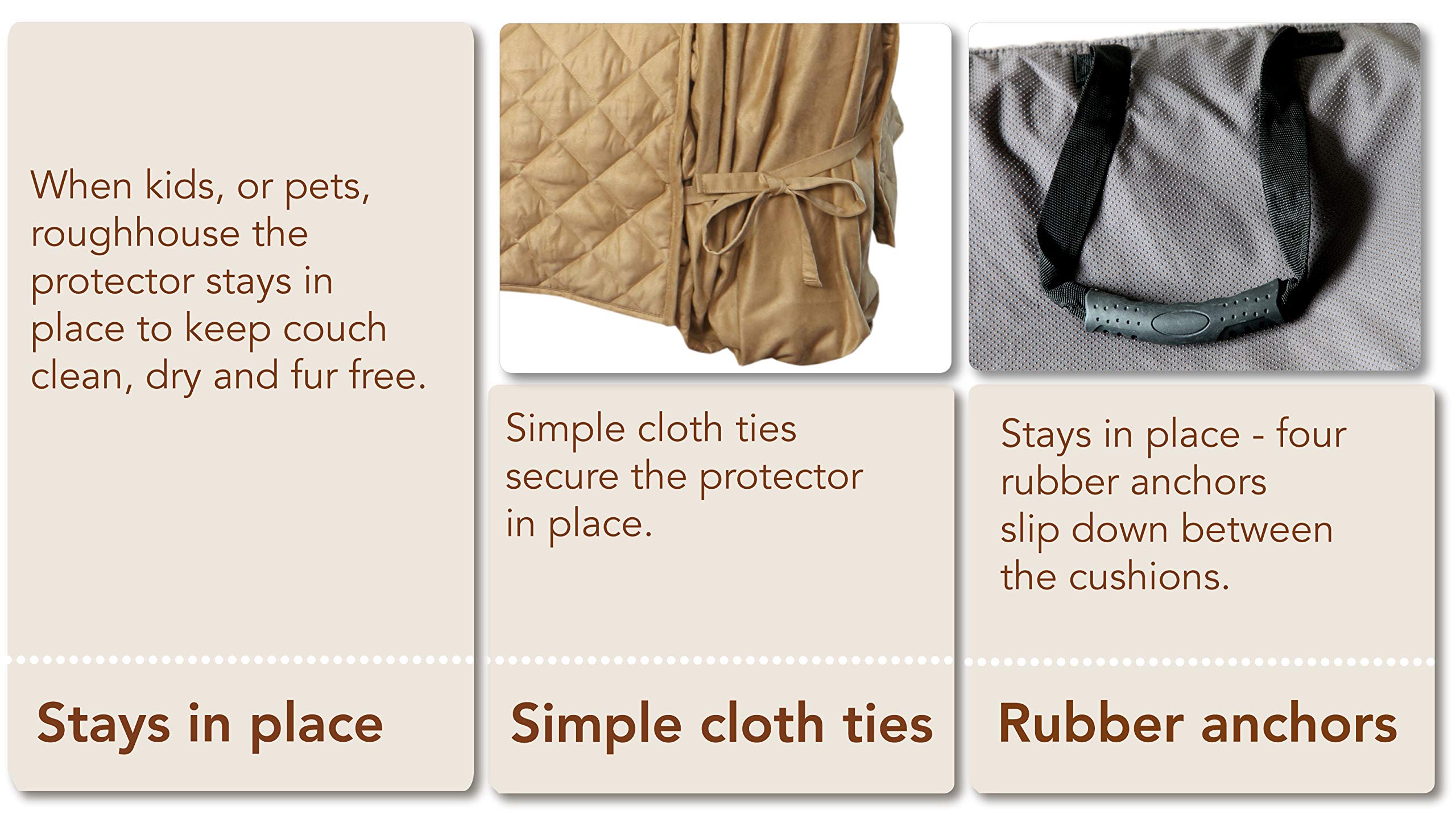 Waterproof Full Coverage Faux Suede Microfiber Sofa Cover - Stay in Place Furniture Protector for Large 3-Cushion Couches (Tan) | Perfect for Pets, Kids & Spill Protection in Living Rooms