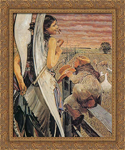 Jacek Malczewski Angel and the Little Shepherd Boy 20x24 Gold Ornate Wood Framed Canvas Art - Religious Home Decor for Living Room, Bedroom & Church