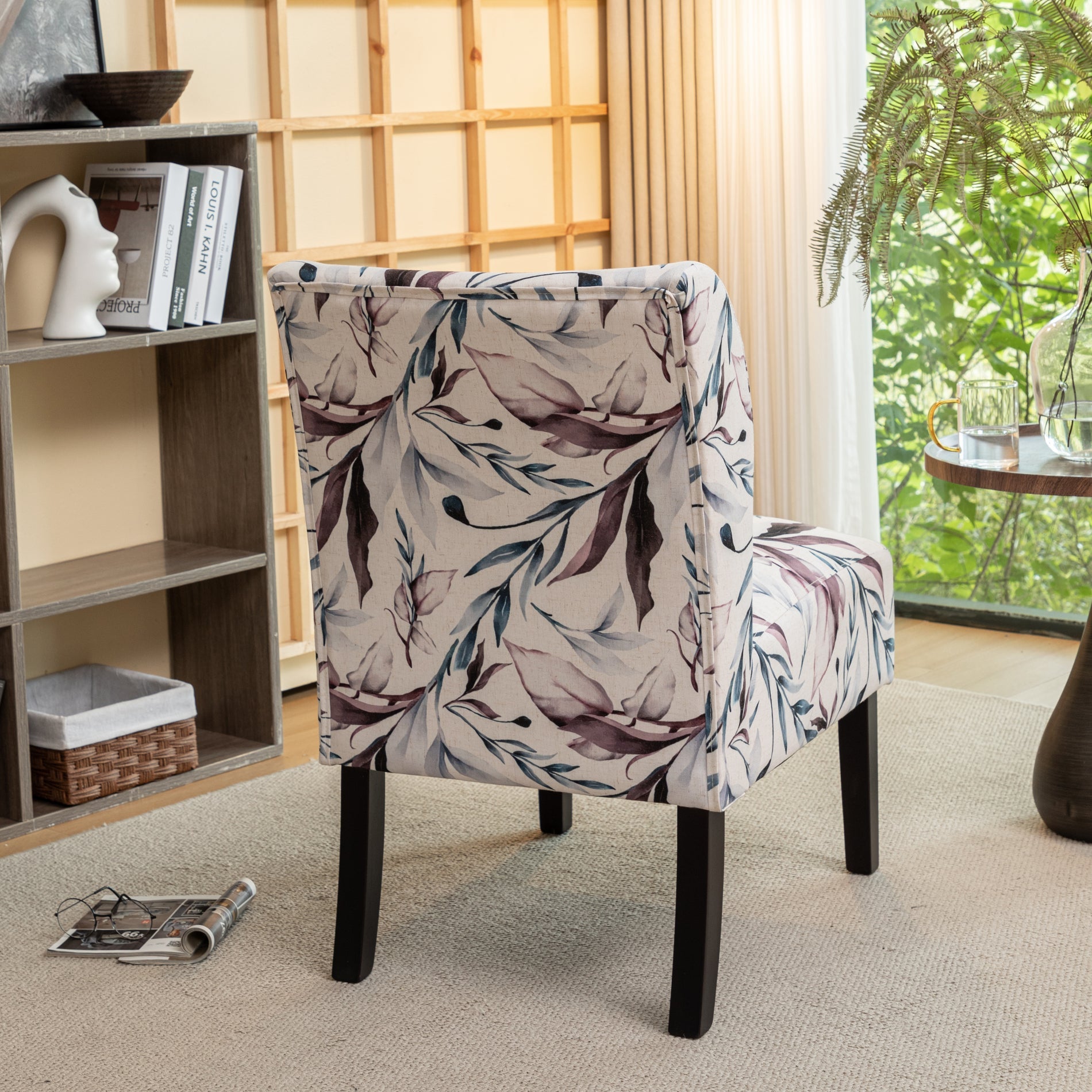 Roundhill Furniture Capa Fabric Armless Contemporary Accent Chair - Purple Floral Design, Modern Living Room Decor, Perfect for Reading Nook or Bedroom Sitting Area