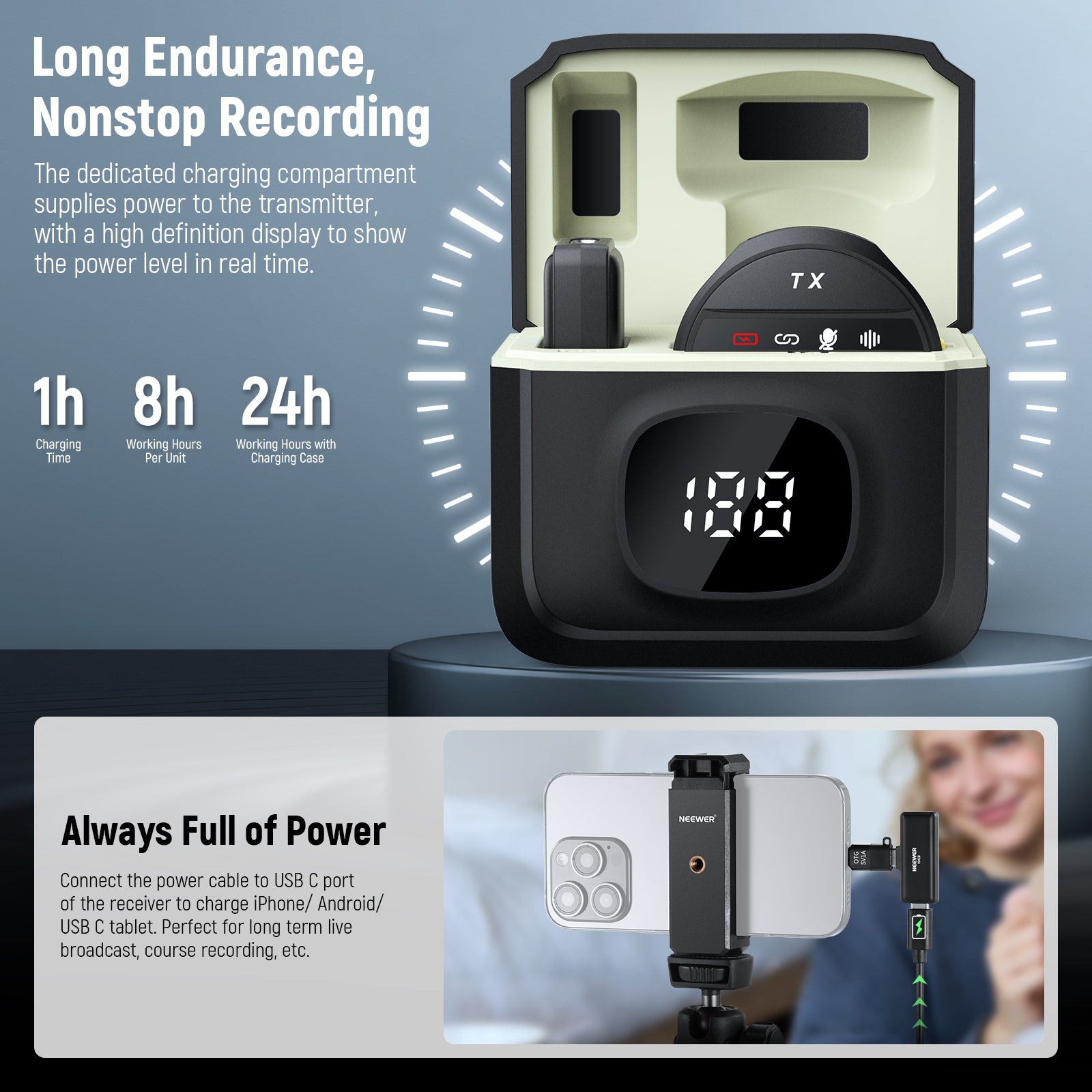 NEEWER KM18 Wireless Lavalier Microphone System with USB-C for iPhone, Android, DSLR - Perfect for YouTube, Vlogging, Podcasting & Live Streaming