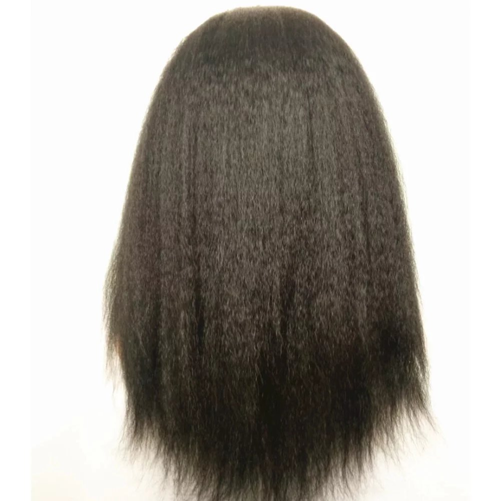 NLW Italian Yaki Lace Front Human Hair Wigs for Black Women - 18 Inch Brazilian Virgin Remy Hair Glueless Kinky Straight Wig with Natural Black Color & Baby Hair | Perfect for Daily Wear, Special Occasions & Protective Styling
