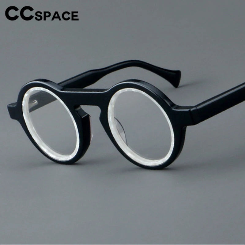 CCspace Unisex Full Rim Round Acetate Eyeglasses Frame 300968 - Lightweight & Durable for Reading, Work, and Daily Wear