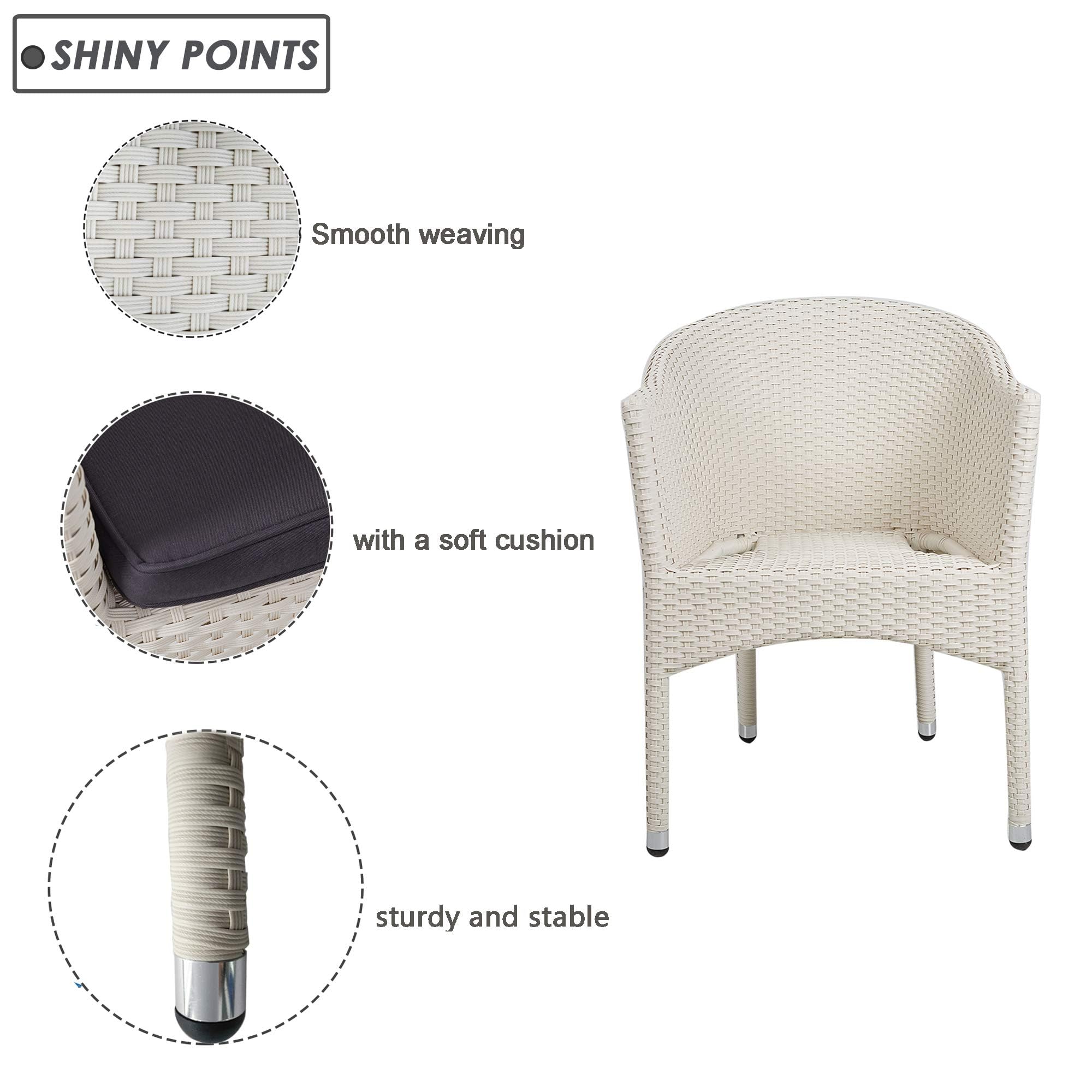 LUCKYERMORE Outdoor Wicker Dining Chairs with Soft Cushions - Patio, Garden, Lawn Furniture - Stackable Rattan Arm Chairs in White for Backyard, Poolside & Restaurant Use