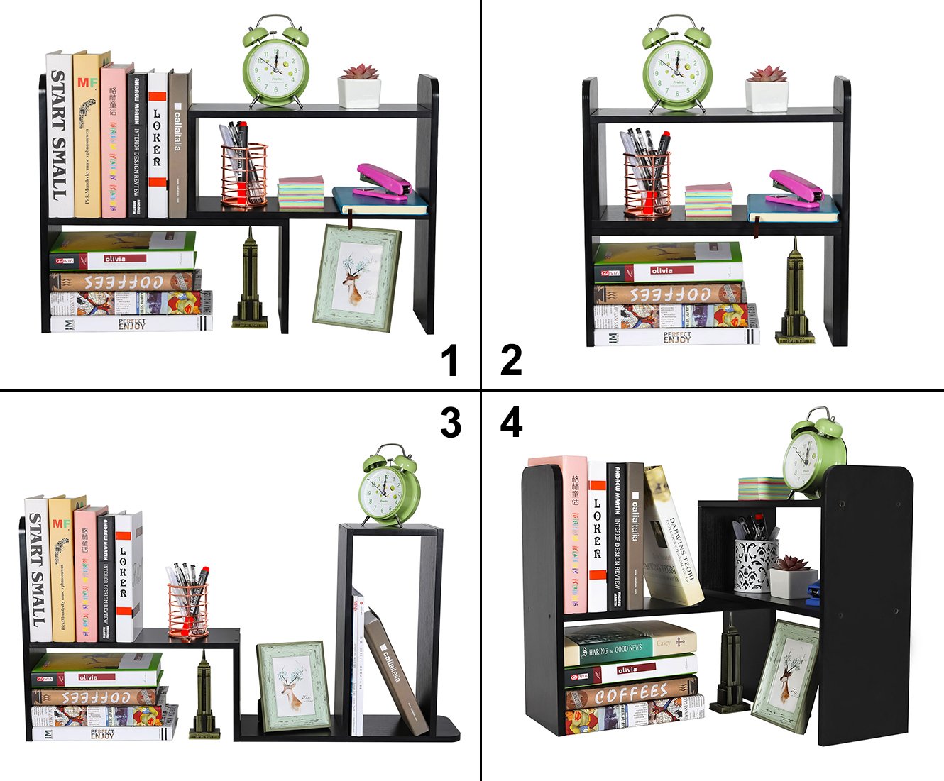 Adjustable PAG Desk Organizer - Black Desktop Shelf & Countertop Bookshelf for Office Organization - Perfect for Small Tables, Workspaces & Home Office Storage