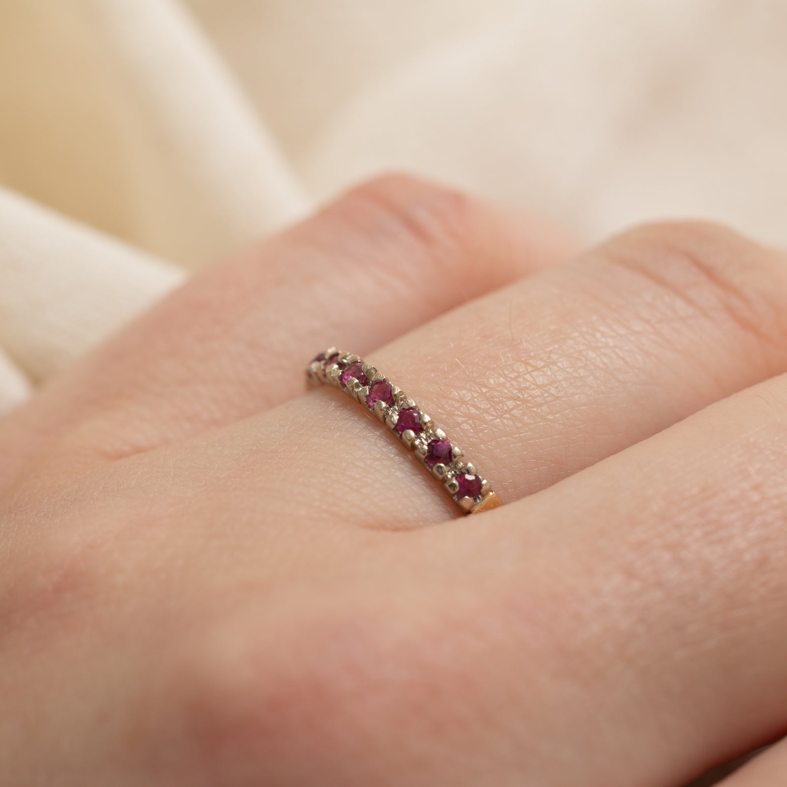 Semi Eternity Ruby Ring | 0.07ctw Genuine Ruby | Size 6.5 | Elegant Wedding Band, Anniversary Gift for Her, Valentine's Day Jewelry