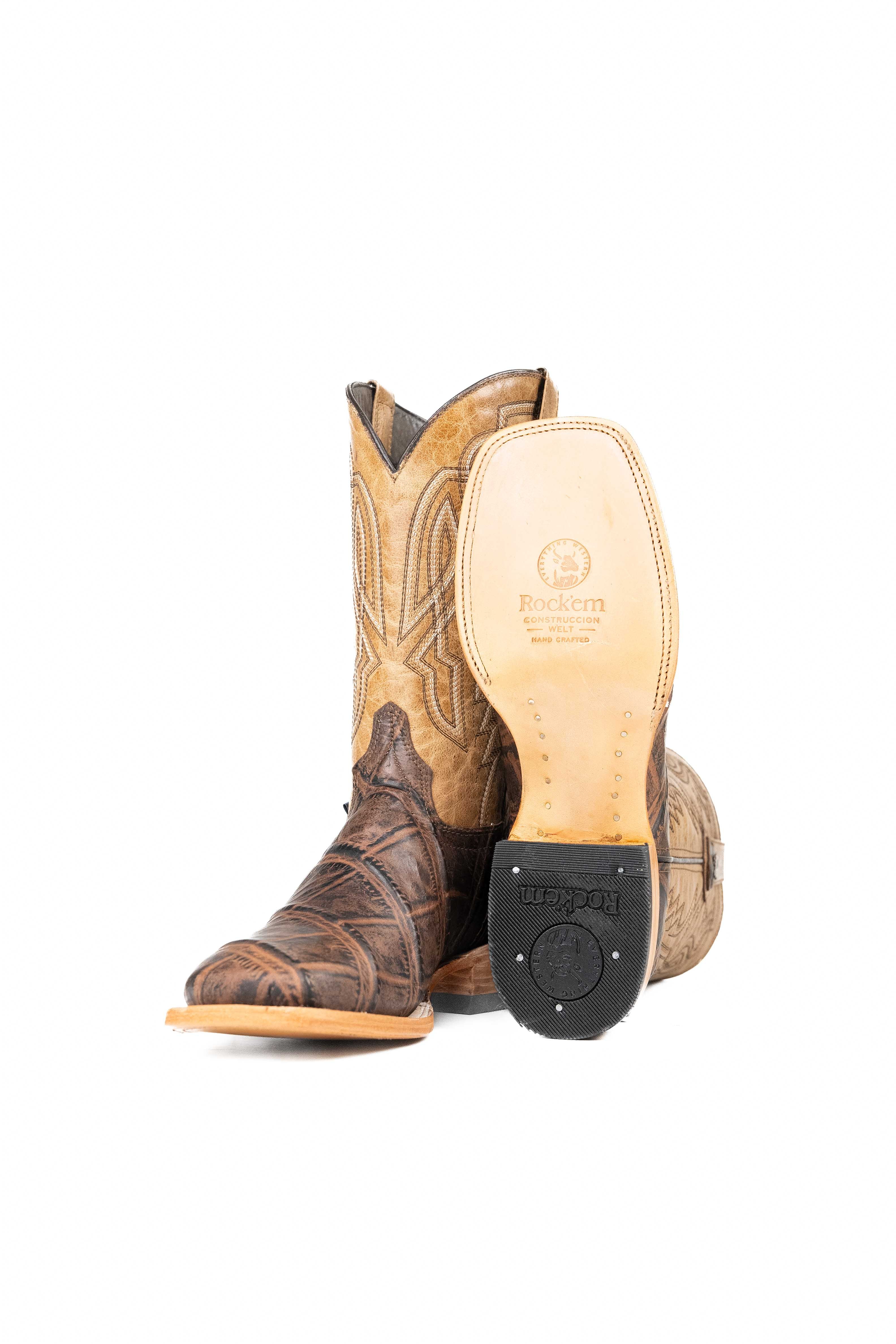 Renegade Alligator Square Toe Cowboy Boots for Men - Genuine Leather Western Boots with Rugged Sole - Perfect for Rodeo, Country Dancing & Outdoor Adventures
