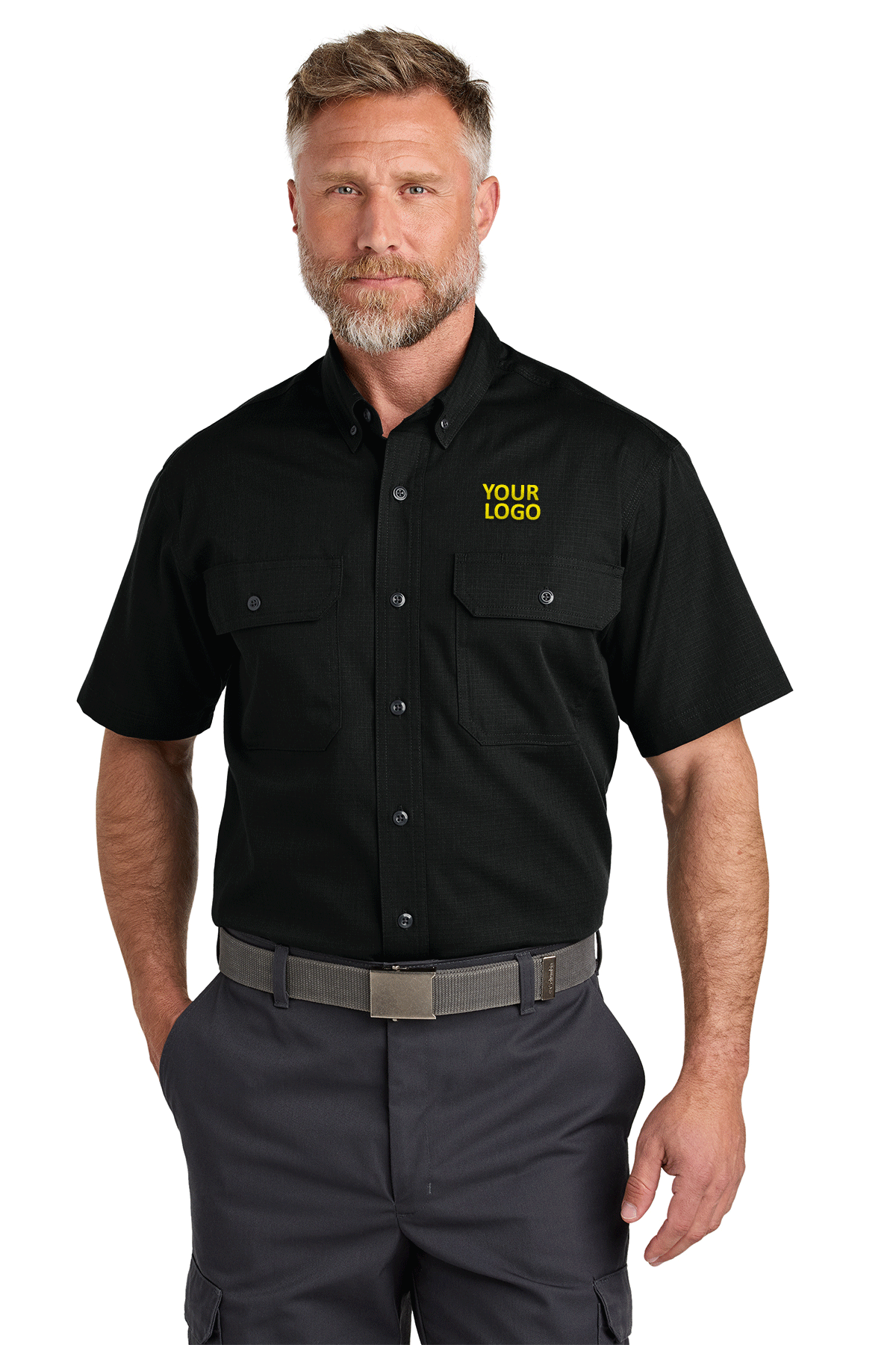 CornerStone Men's Short Sleeve Ripstop Performance Shirts - Breathable Quick-Dry Custom Fit Button Down Shirt for Outdoor Work & Casual Wear, Black