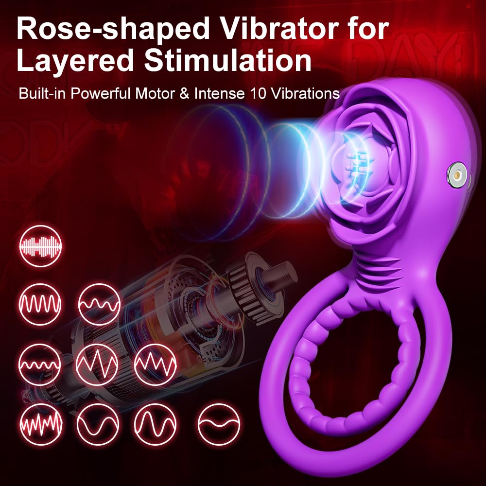 Premium Rose Vibrator for Couples - APP Controlled Clitoral Stimulator & Vibrating Cock Ring with 10 Modes, Adult Sex Toy for Men & Women - Perfect for Romantic Nights & Spicing Up Your Sex Life