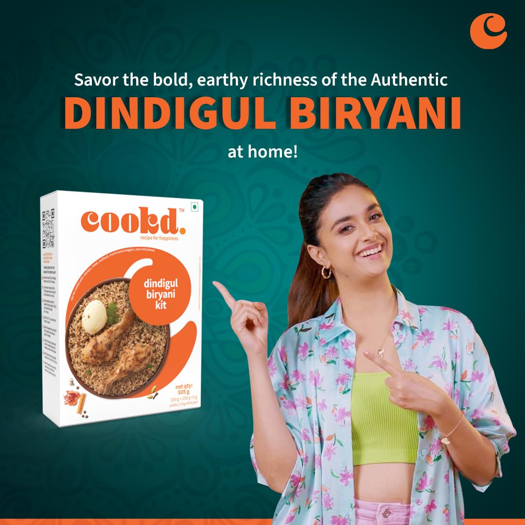 Authentic Cookd Dindigul Biryani Kit 505g (Serves 3) – Ready to Cook in 20 Minutes with Seeraga Samba Rice, Spiced Paste & Seasoning Oil | Premium Biryani Masala Spice Blend | Perfect for Quick Family Dinners & Indian Food Lovers (Pack of 1)