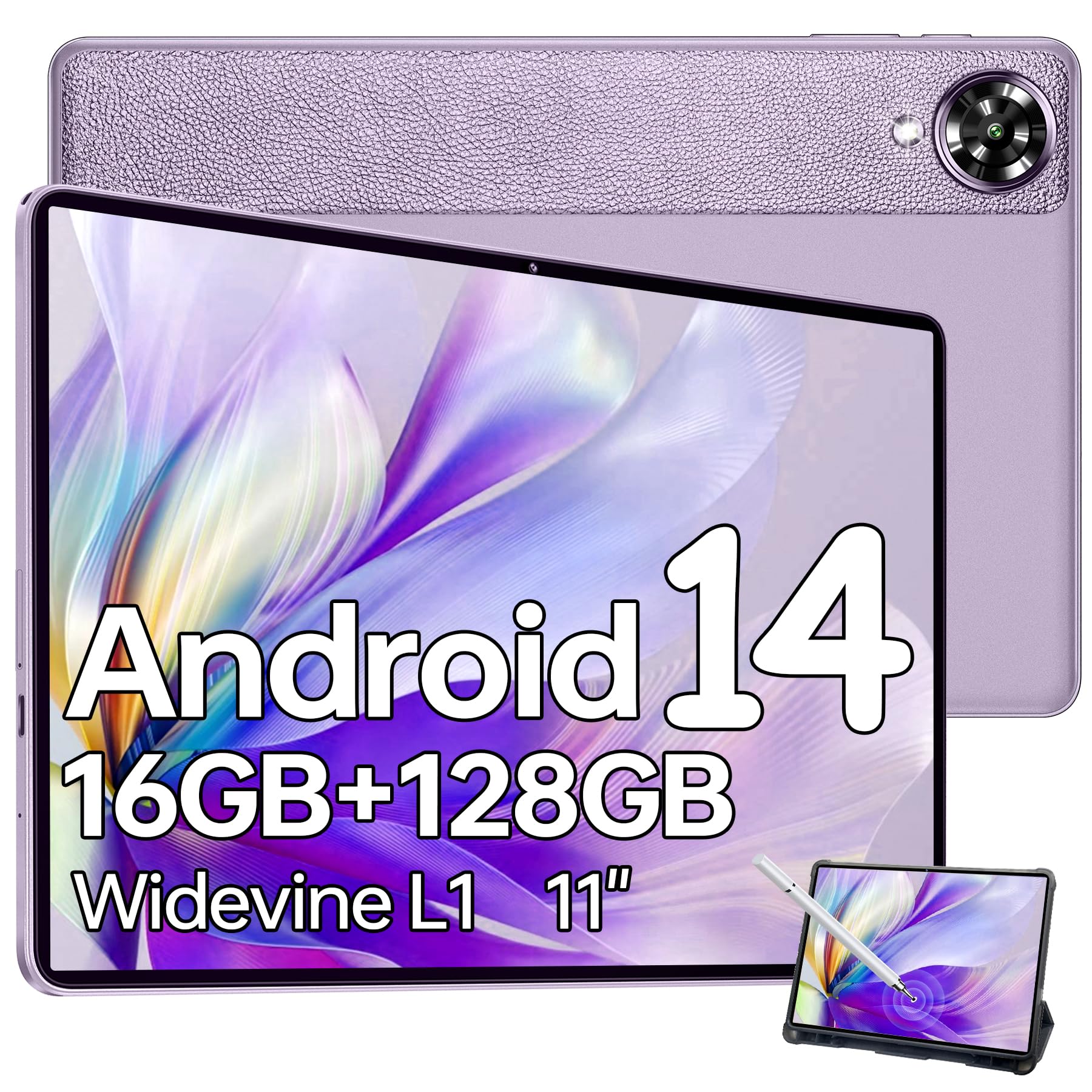 OUKITEL OT11 11 Inch 2K Android 14 Tablet - 16GB RAM 128GB Storage (Expandable to 1TB), 8000mAh Battery Octa-Core Gaming Tablet with 4G LTE Dual SIM, Widevine L1, GPS, TÜV Certified, 13MP Camera & 5G WiFi - Purple | Perfect for Work, Gaming & Streaming