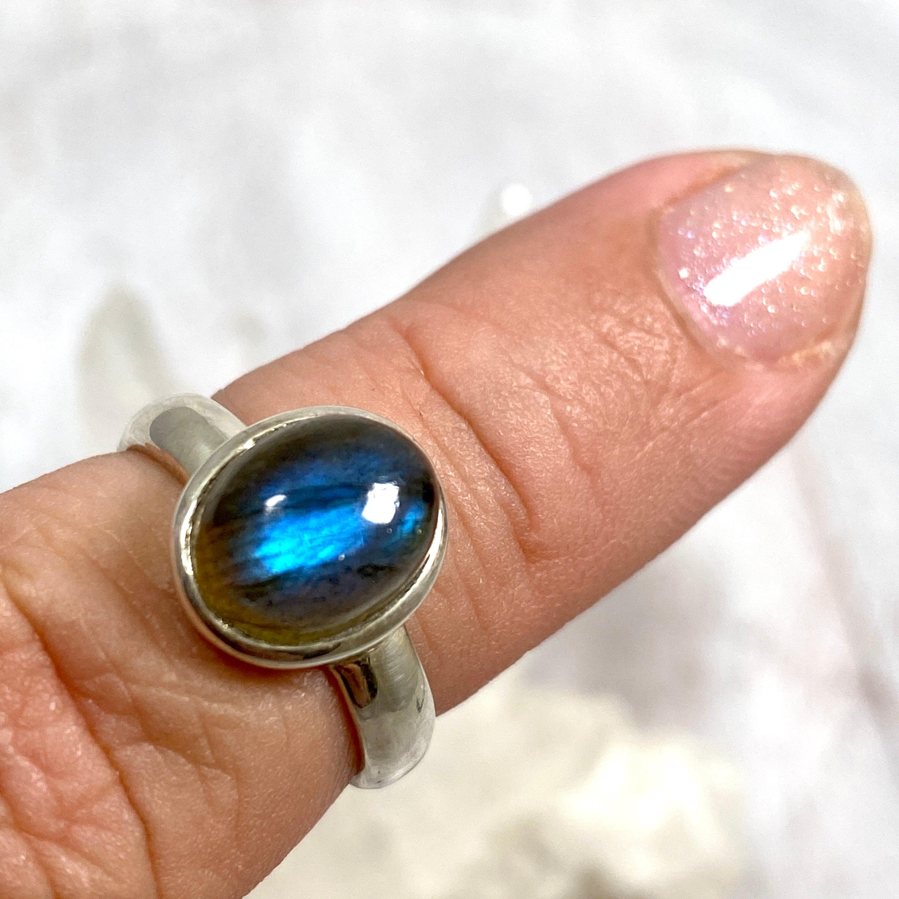 Labradorite Petite Oval Cabochon Ring with Simple Band - Dainty Gemstone Jewelry for Women | Perfect for Everyday Wear, Office & Special Occasions