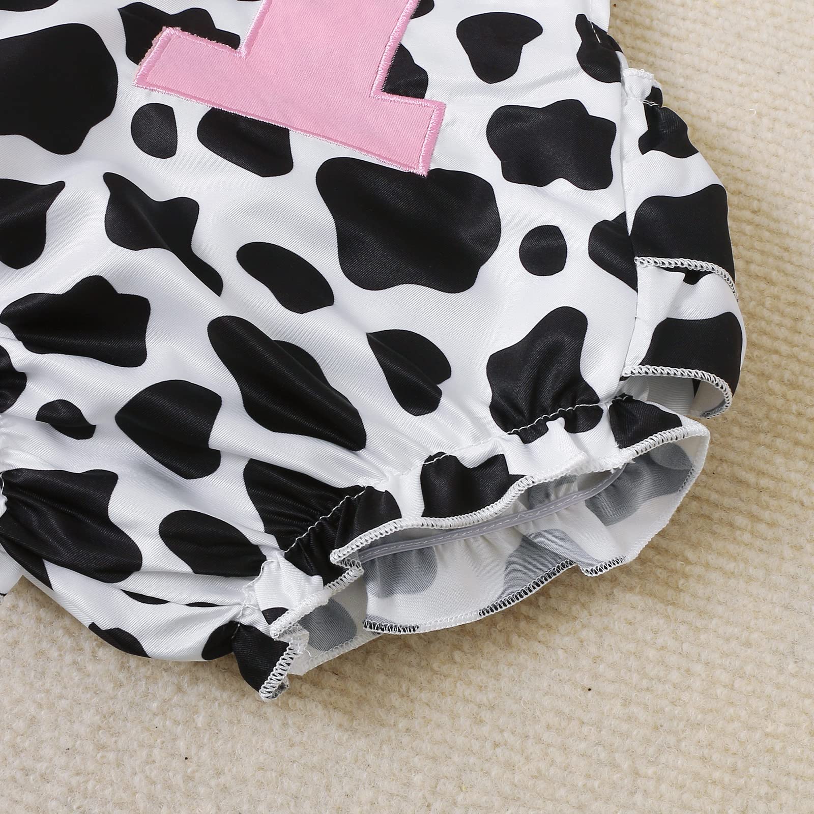 Baby Girl 1st Birthday Outfit - Cute Cow Print Bodysuit for First Birthday Party & Photo Shoot | Perfect for Birthday Celebrations, Cake Smash & Family Photos